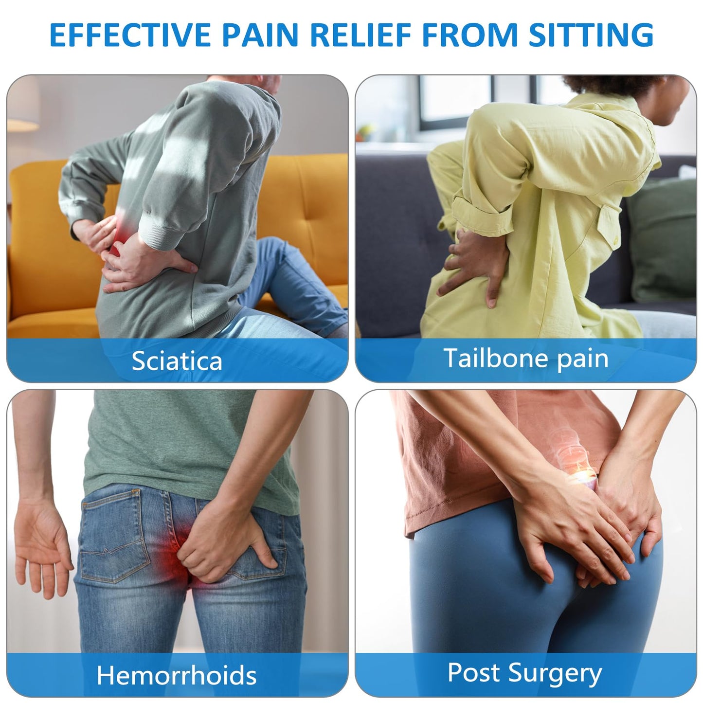 Donut Pillow, Donut Cushion for Tailbone Pain Relief and Hemorrhoids, Donut Seat Cushion for Coccyx, Sciatica, Surgery and Postpartum, Hemorrhoid Pillow for Long Sitting Office Workers, Car Drivers