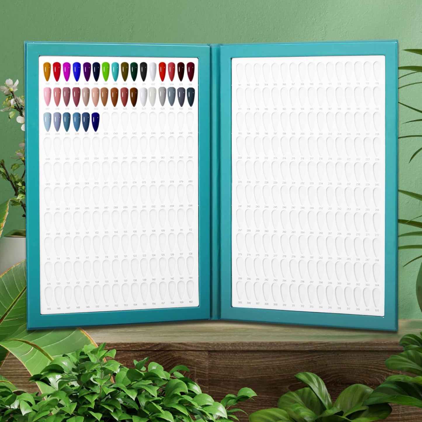C12rtive 320 Nail Color Book,Nail Color Display Book with 480 Nail Tips & 1-400 Number Labels,Professional Nail Color Swatches Book for UV Gel Polish Nails Art Design(Green)