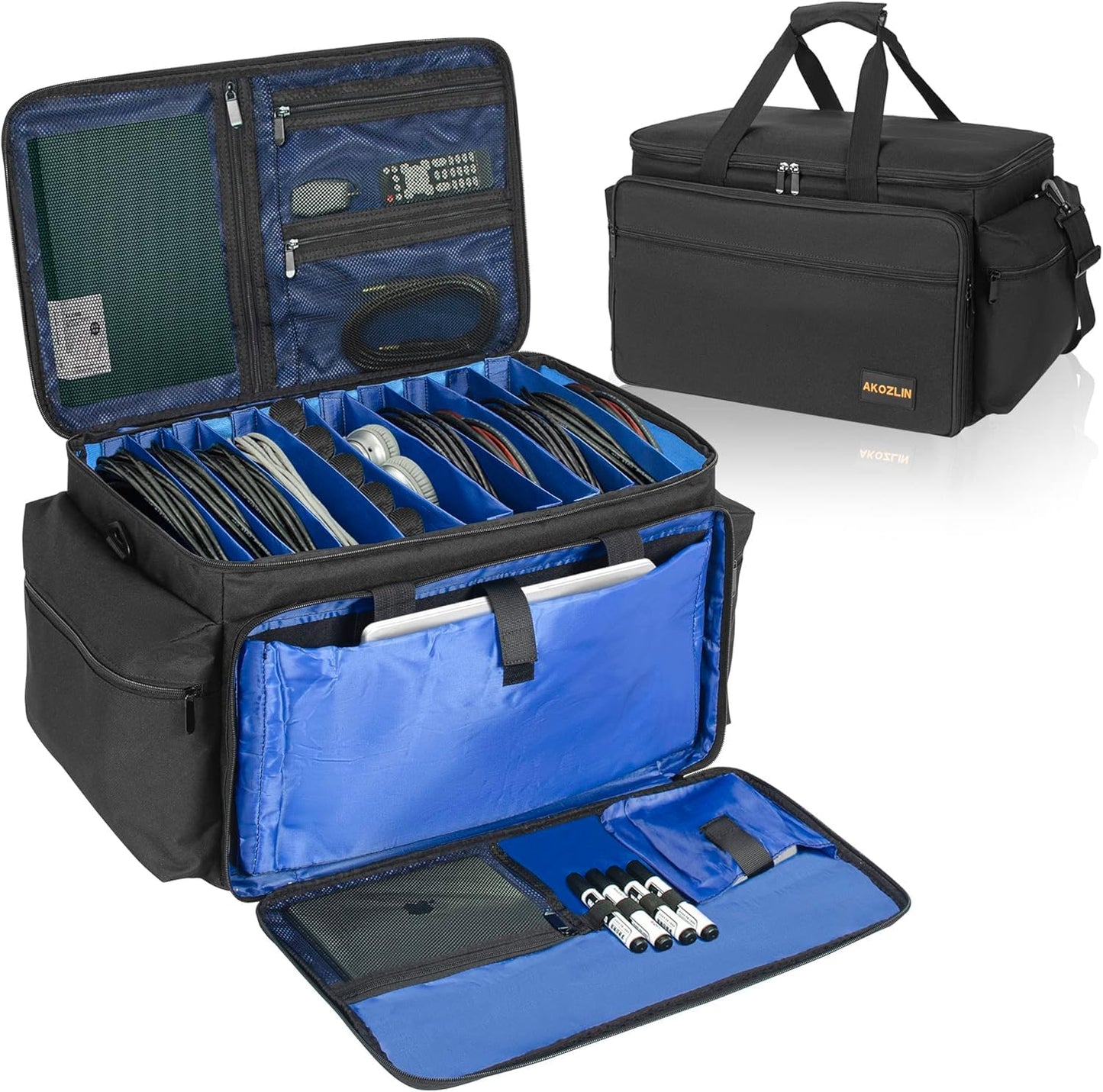 AKOZLIN DJ Cable File Bag with 10 Detachable Dividers and Bottom Cable Bags for Musicians Travel Gig Bag for 15.6" Laptop,Professional DJ Gear, Sound Instrument and Music Equipment Accessories,Large