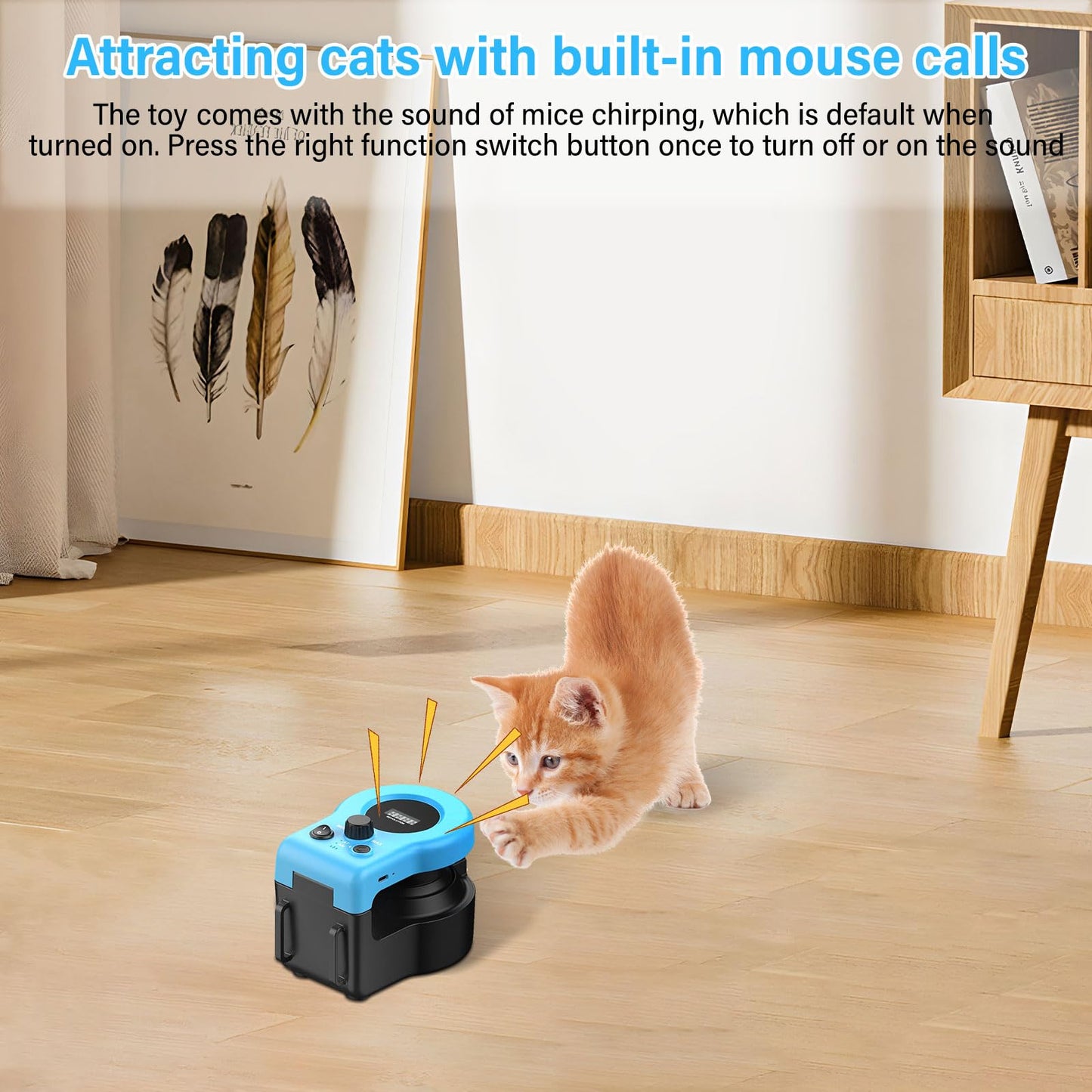 PAKESI Remote Control Interactive Cat Toy with Feather Attachment,New Adjustable Speed Cat Treadmill Moving Cat Toy,Pet Chase Toy with Simulated Mouse Sounds,Keep Your Kitty Active and Entertained