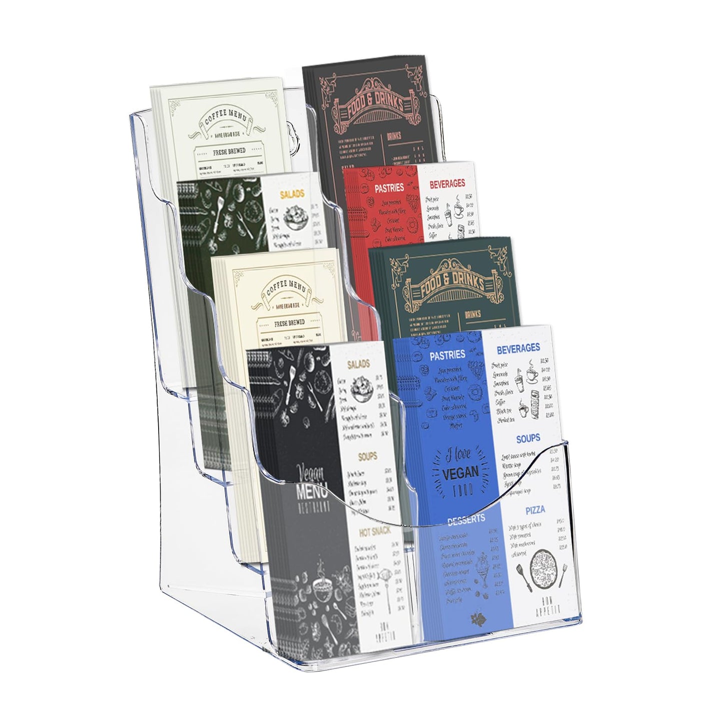 Suwimut Acrylic Brochure Holder 8.5x11 Inch, 4 Tier Clear Literature Organizer Magazine Stand with Removable Divider for 4x9 Inch Brochures, Pamphlet Flyer Display Stand for Wall Mount, Countertop