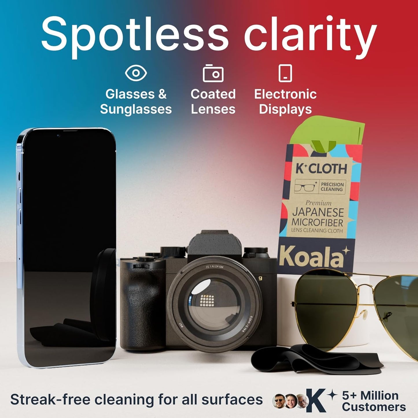 Koal-a Lens Cleaning Cloth Used For All Eyeglass | Glasses Cleaning Cloths | Eyeglass Lens Cleaner | Eyeglasses, Camera Lens and Screen Cleaning | Black & Green (Pack of 6)