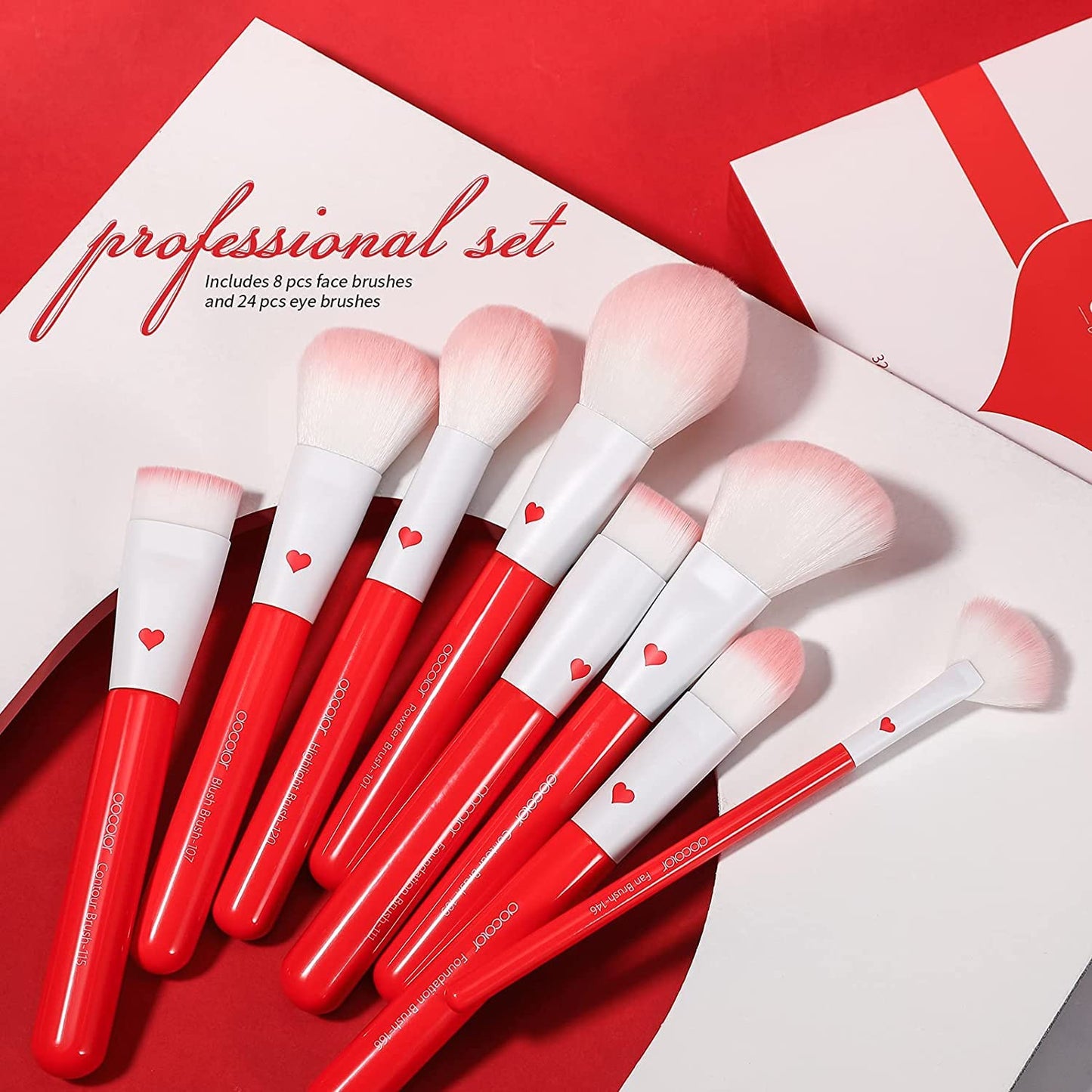 Docolor Makeup Brushes 32Pcs Professional Makeup Brush Set Premium Gifts for Lover Kabuki Foundation Blending Face Powder Blush Contour Eye Shadows Eyebrow Eyeliner Make Up Brushes Tools Kit Rose Red