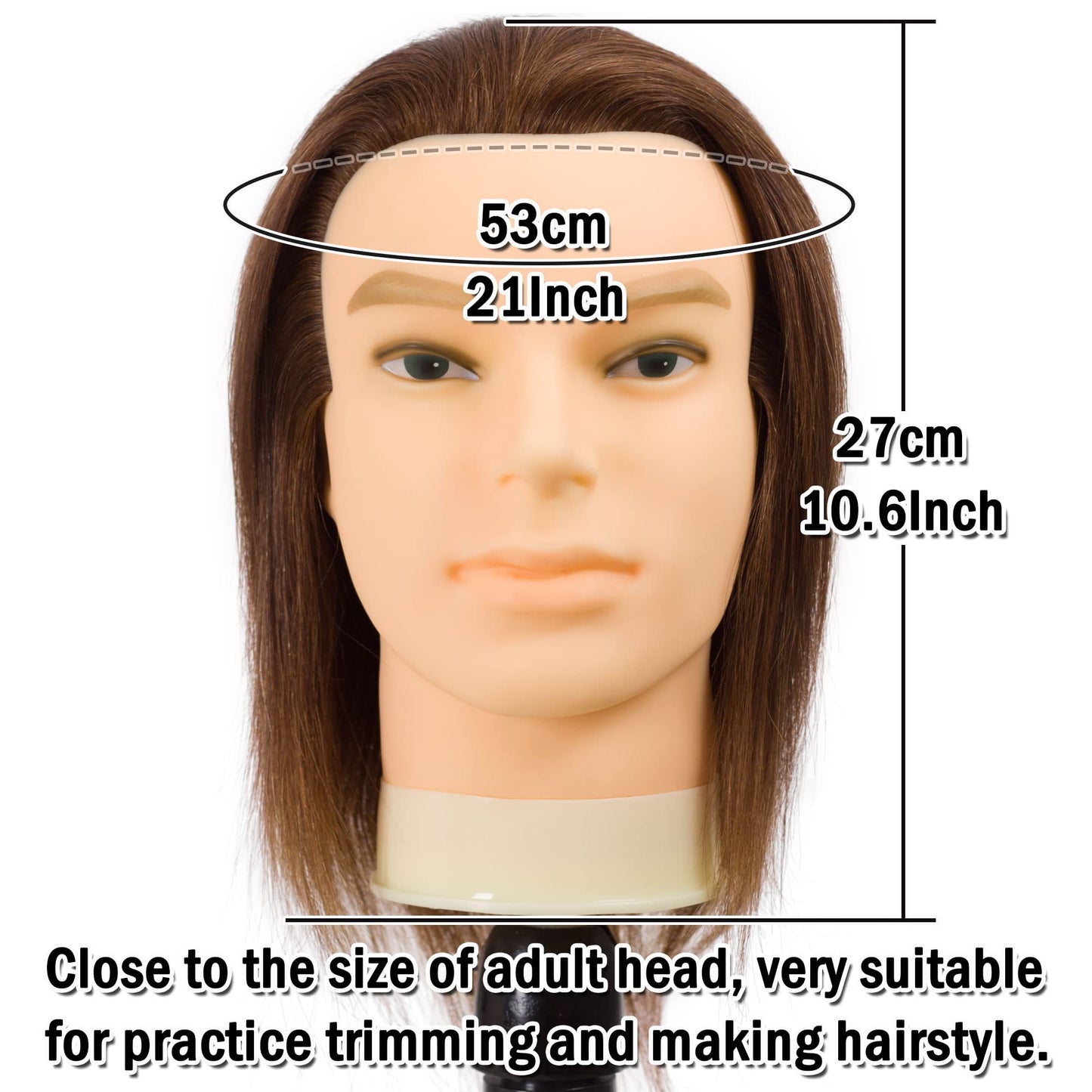 DIRUISI Male Mannequin Head with 100% Human Hair, 8Inch 3B#, PVC Material, Cosmetology Education Focus