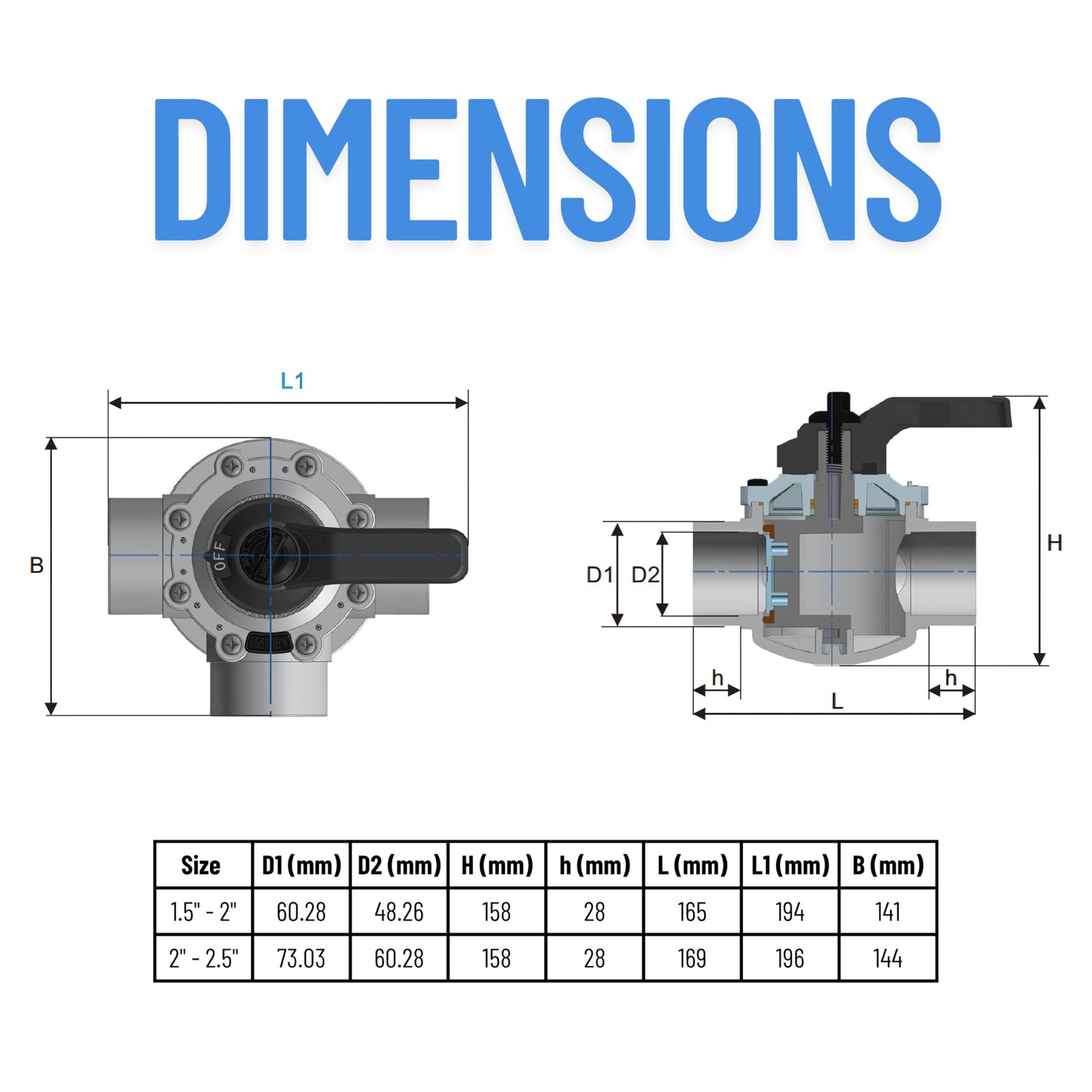 Illuminex 3 Way Diverter Valve | High- Flow UPVC for Pool & Spa Plumbing (2" x 2.5")