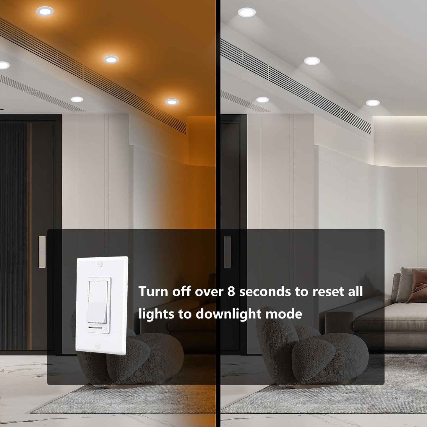 Togalonn Pot Lights LED 4 Inch Recessed Lights with Night Light, Dimmable & 2700K/3000K/3500K/4000K/5000K Selectable Slim Wafer Soffit Downlight, ETL Listed, IC Rate, 9W, 10 Pack