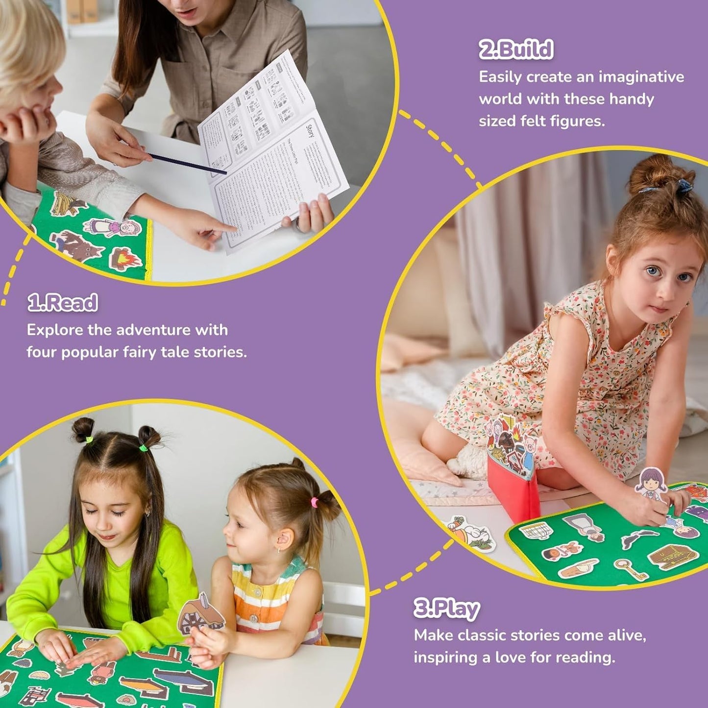 CHEFAN 12 Pack Felt/Flannel Board Story Pieces, PRECUT Felt Pieces for Preschool Toddlers, Three Little Pigs, Goldilocks and The Three Bears