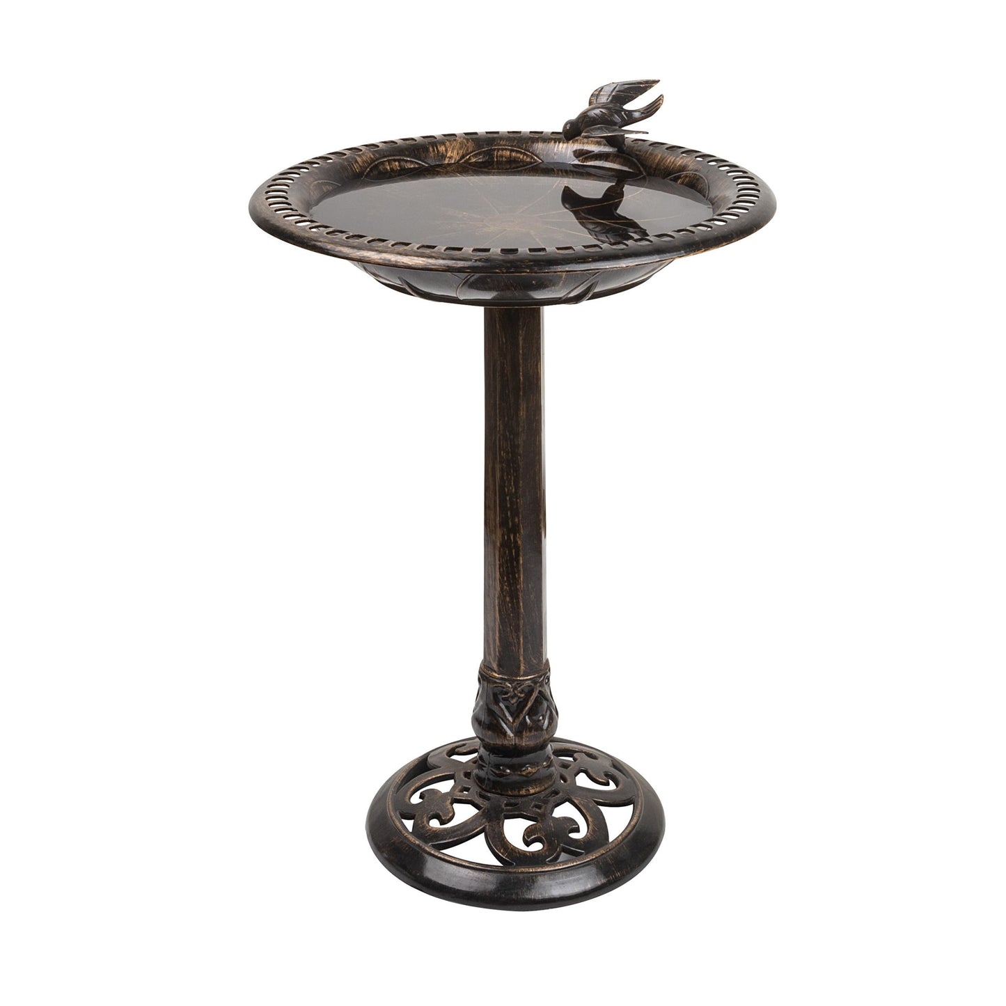 Alpine Corporation 27" Tall Outdoor Antique Style Bronze Birdbath Bowl with Bird Figurine