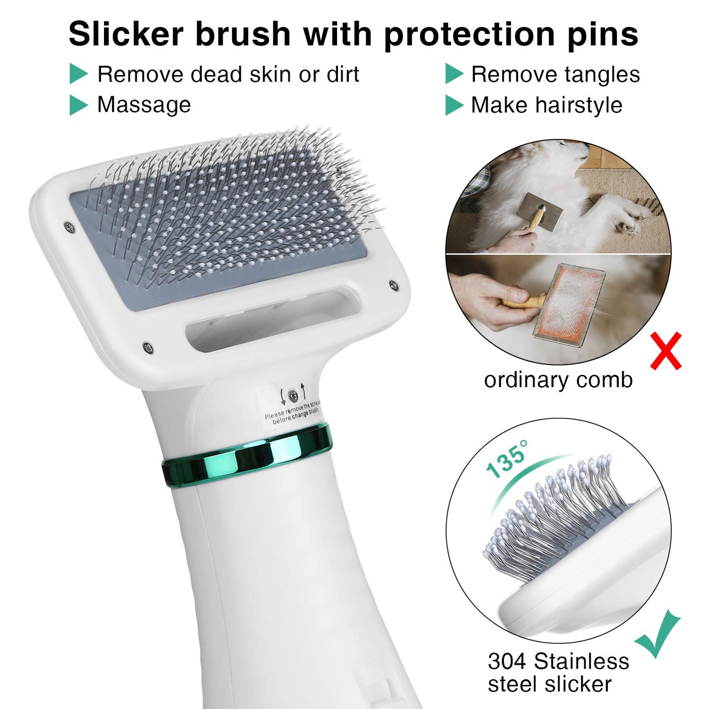 Ownpets Pet Hair Dryer, 2 in 1 Portable Home Pet Grooming Hair Dryer, Adjustable Temperature Settings & Low Noise, Pet Care for Medium Small Large Dogs Cats,with Slicker Brush and Fur Remover