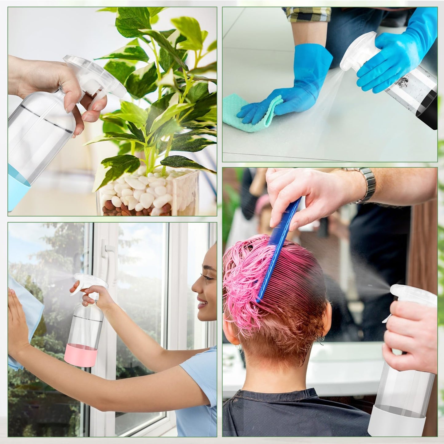 ZENOWICK 9 PACK/16 OZ Glass Spray Bottles with Upgraded Adjustable Spray Nozzle，Refillable Containers with Silicone Sleeve,Spray Bottle for Hair&Cleaning Solutions&Essential Oils-Pink Blue Gray