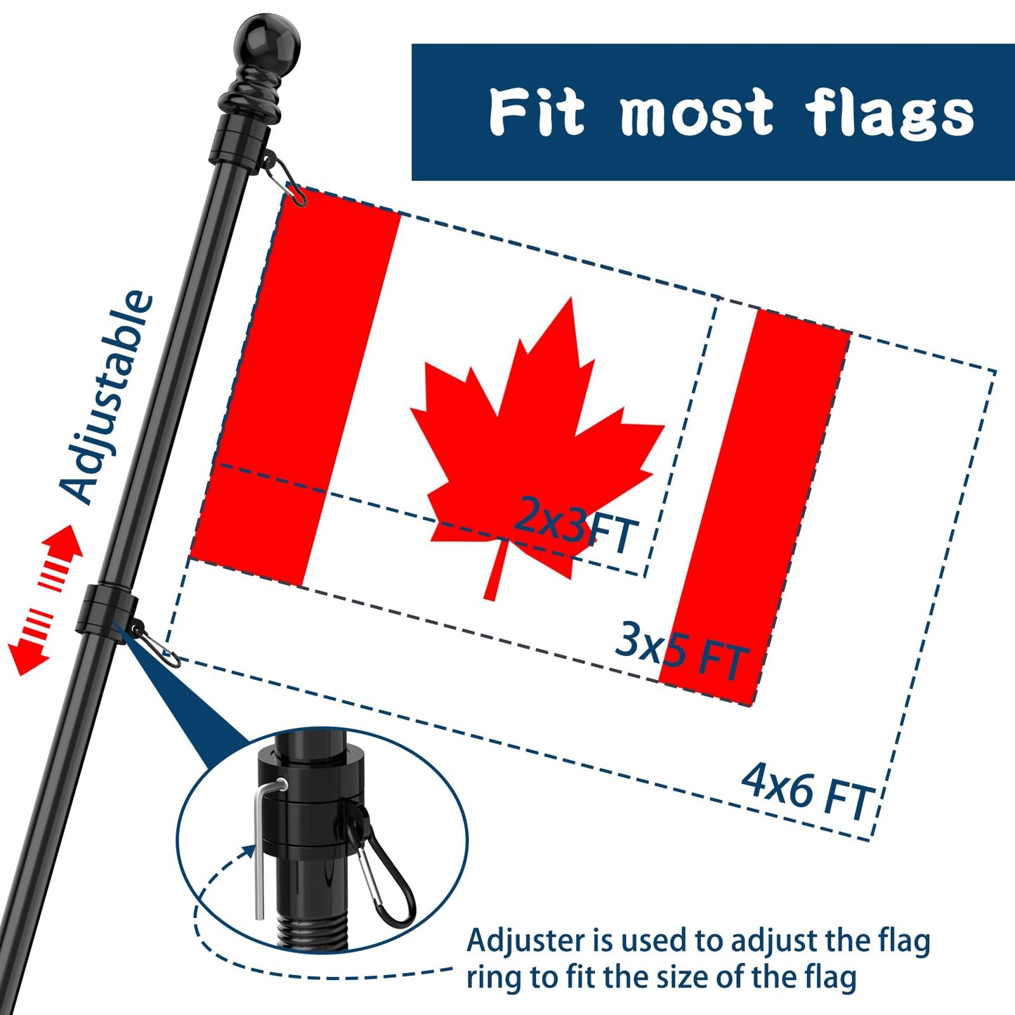 Hanotic 6FT Flag Pole with Canada Flag, with Mounting Bracket, 360° Tangle Stainless Steel, Residential or Commercial, for Garden, Yard, Patio
