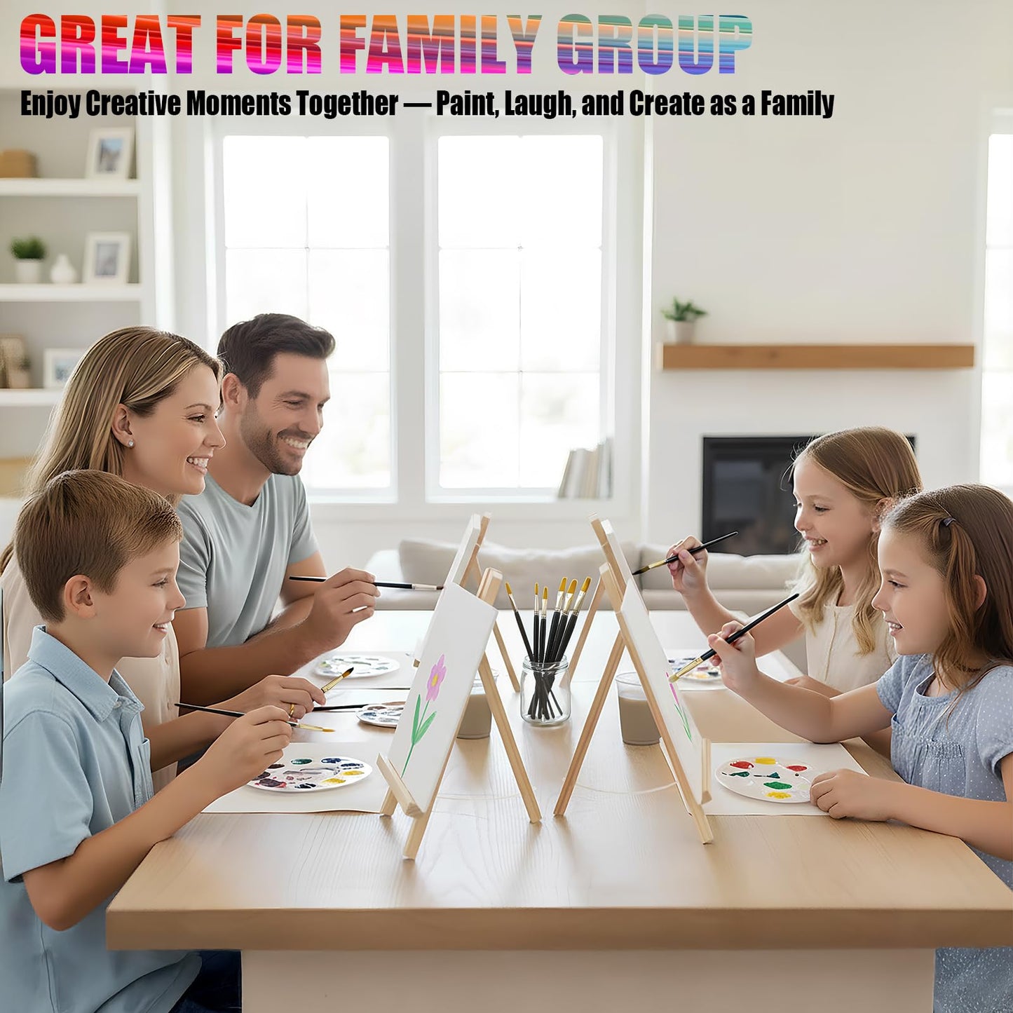 2 Pack Painting Set for Couples or Family Groups, 62 PCS Paint Set with 2 Table Easels,24 Acrylic Paints,6 Pre-Drawn & Blank Canvases,24 Brushes,2 Pencils,2 Palettes and Painting Guides