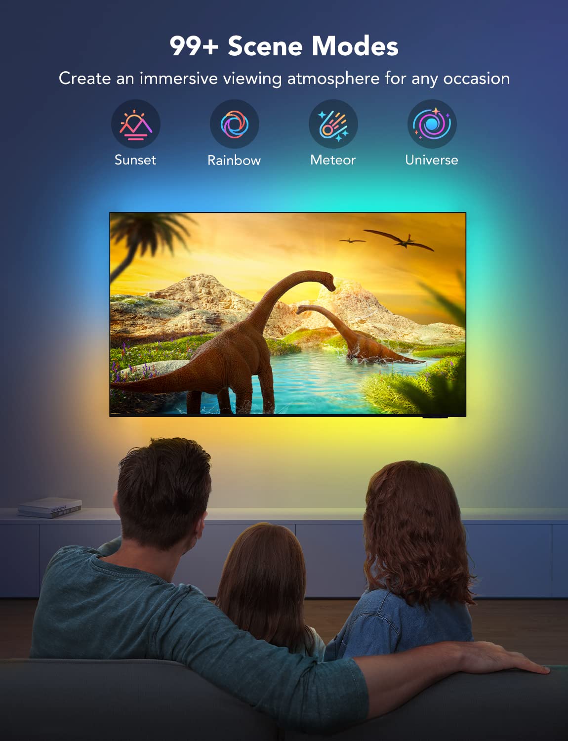 Govee TV LED Backlight, RGBIC TV Backlight for 55-65 inch TVs, Smart LED Lights with Bluetooth and Wi-Fi Control, Works with Alexa & Google Assistant, Music Sync, 99+ Scene Modes, Adapter