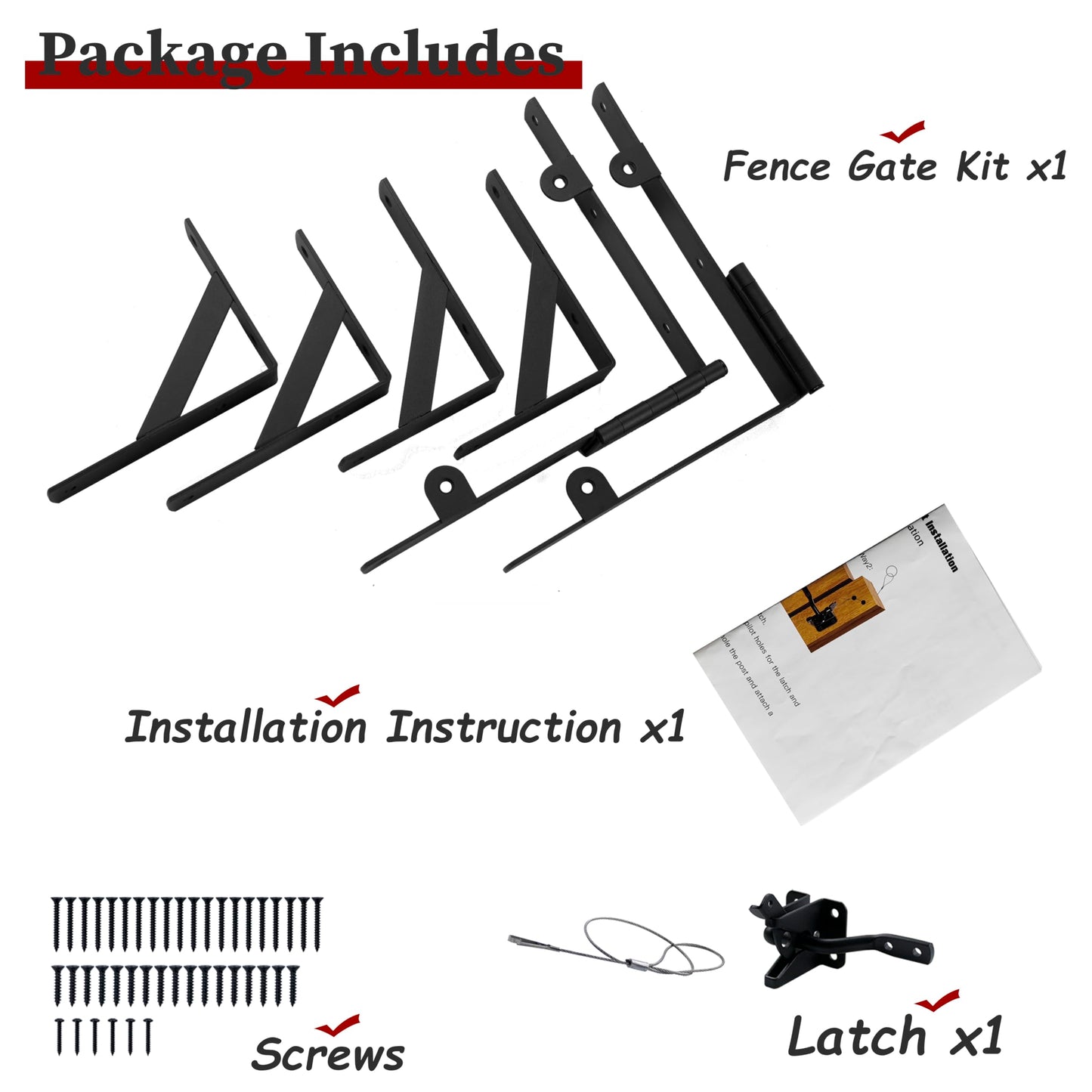 YuLuoXiang Heavy Duty Gate Kits, Fence Gate Corner Brace Bracket Anti Sag Outdoor Gate Frame Kit with a Self-Locking Gate Latch for Wooden Driveway Gates,Shed Doors,Corral Gates,Wood Windows(1 Sets)