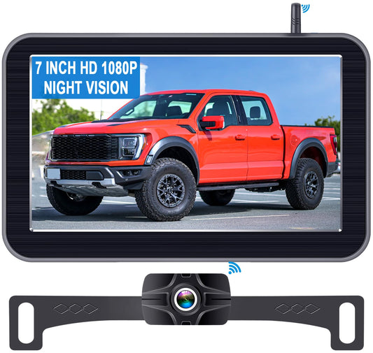 7-Inch Wireless Backup Camera for Truck - 2 Channel, DIY Grid Lines, HD 1080P, Night Vision, IP69K Waterproof, Easy Installation for Trucks, Pickup, Trailer, Cars - Parking Safety & Towing Assistance