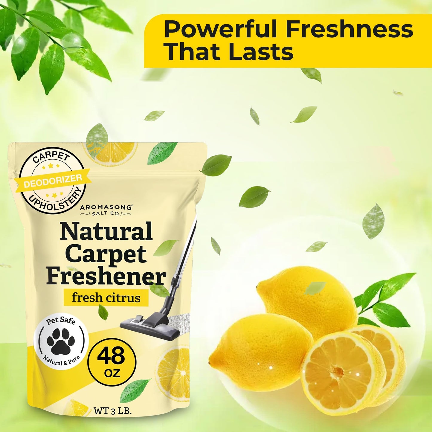 Aromasong Carpet Deodorizer - 100% Natural Carpet Freshener Powder - Safe For Pets - Carpet Powder For Vacuuming - Upholstery Deodorizer - Effective Pet Odor Eliminator For Strong Odor & Pet Urine