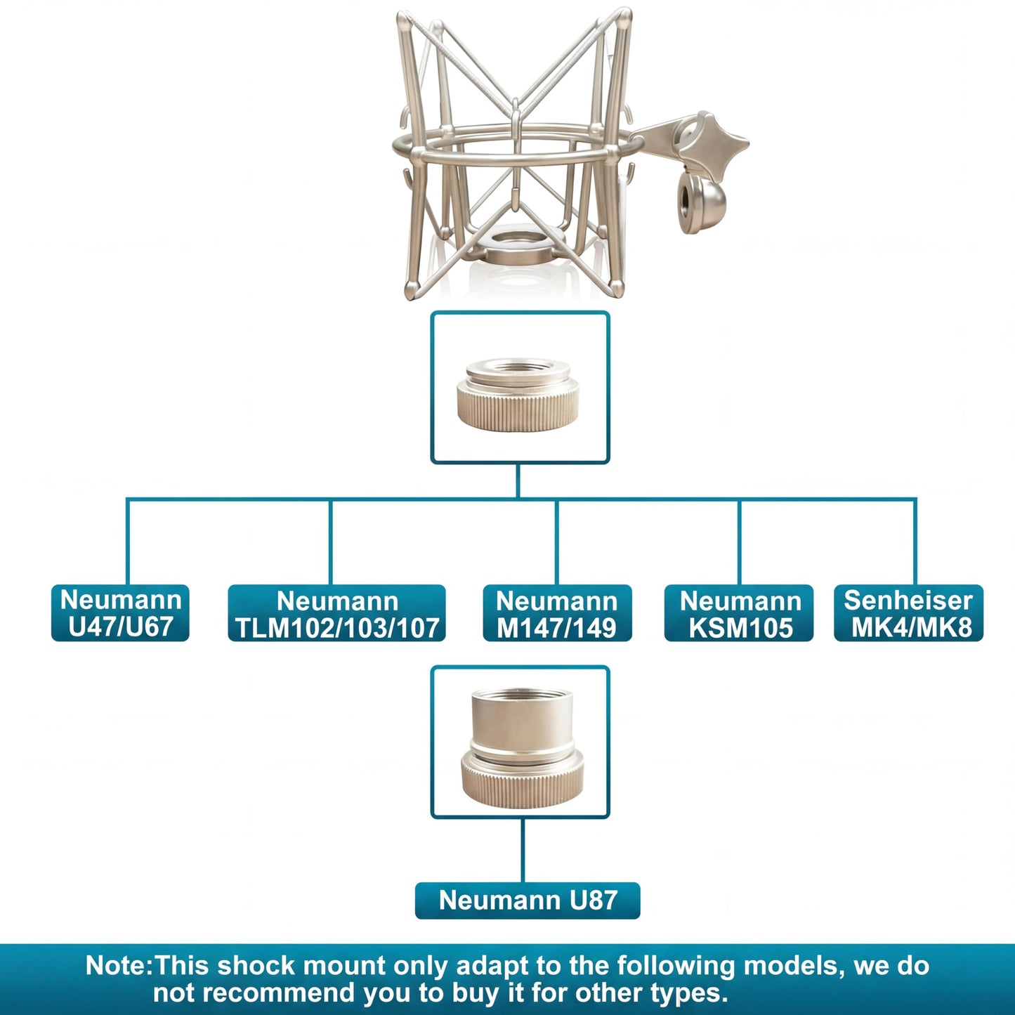 Boseen Spider Microphone Shock Mount Mic Holder - Anti Vibration Metal Spider Shockmount Compatible with Neumann U47 U67 U87 TLM102 TLM103 TLM107 M147 M149 Senheiser MK4 MK8 Condenser Microphones