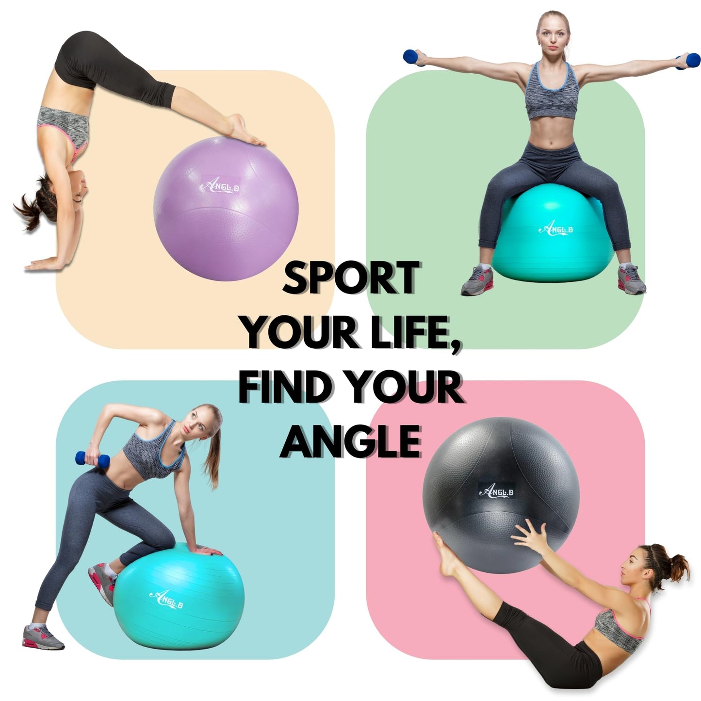 ANGL.D Yoga Ball, Stability Ball for Pilates, Core Training, Pregnancy & Physical Therapy, 65cm, 1 Count