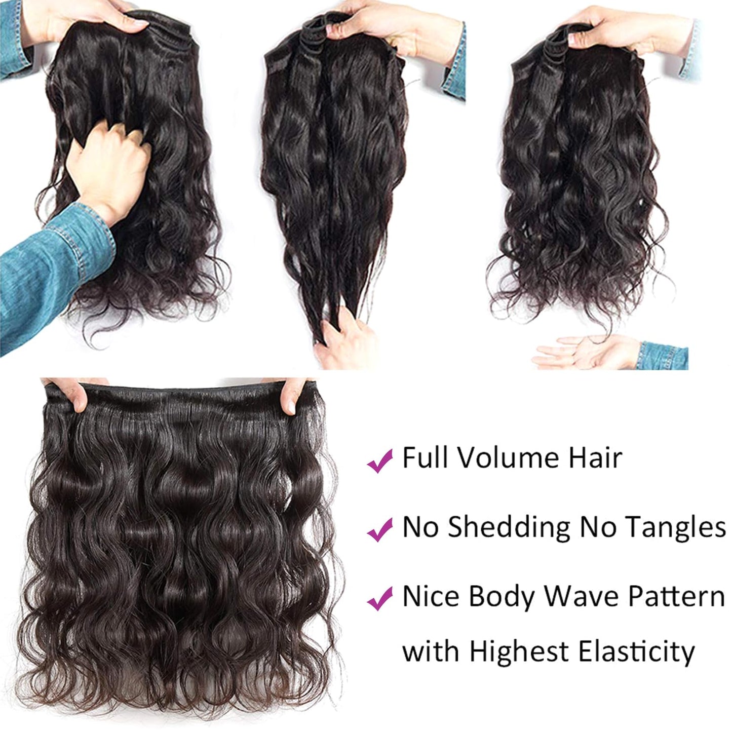 Datanala Brazilian Virgin Body Wave Human Hair 3 Bundles 100% Unprocessed Virgin Body Wave human hair bundles weave human hair Long Inch Extension Natural Black Color for Women (12 14 16Inch/NEW, Body Wave Bundles)