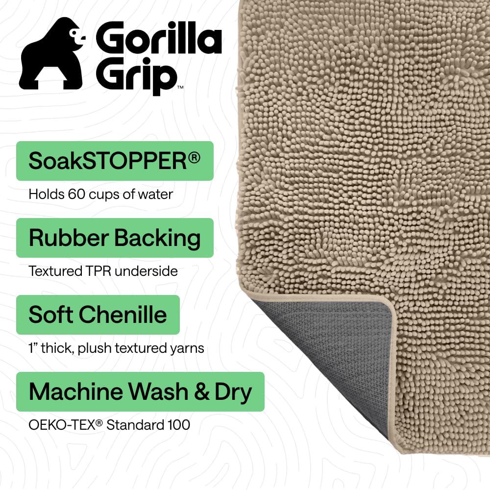 GORILLA GRIP Ultra Absorbent Grippy Doormat for Muddy Dog Paws, 70x24 Machine Washable Soak Stopper Rugs Cleaner Floors, Bed Mat for Dirty Dogs, Indoor Entrance Door Rug Pet Bed Mats Beige