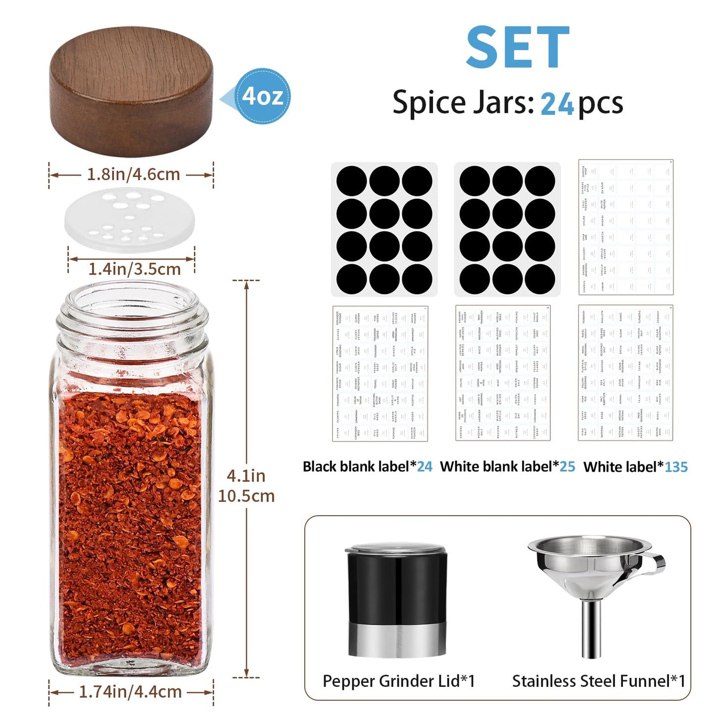 Yangbaga 2pcs Wood Spice Racks with 24pcs Spice Jars Glass Empty…