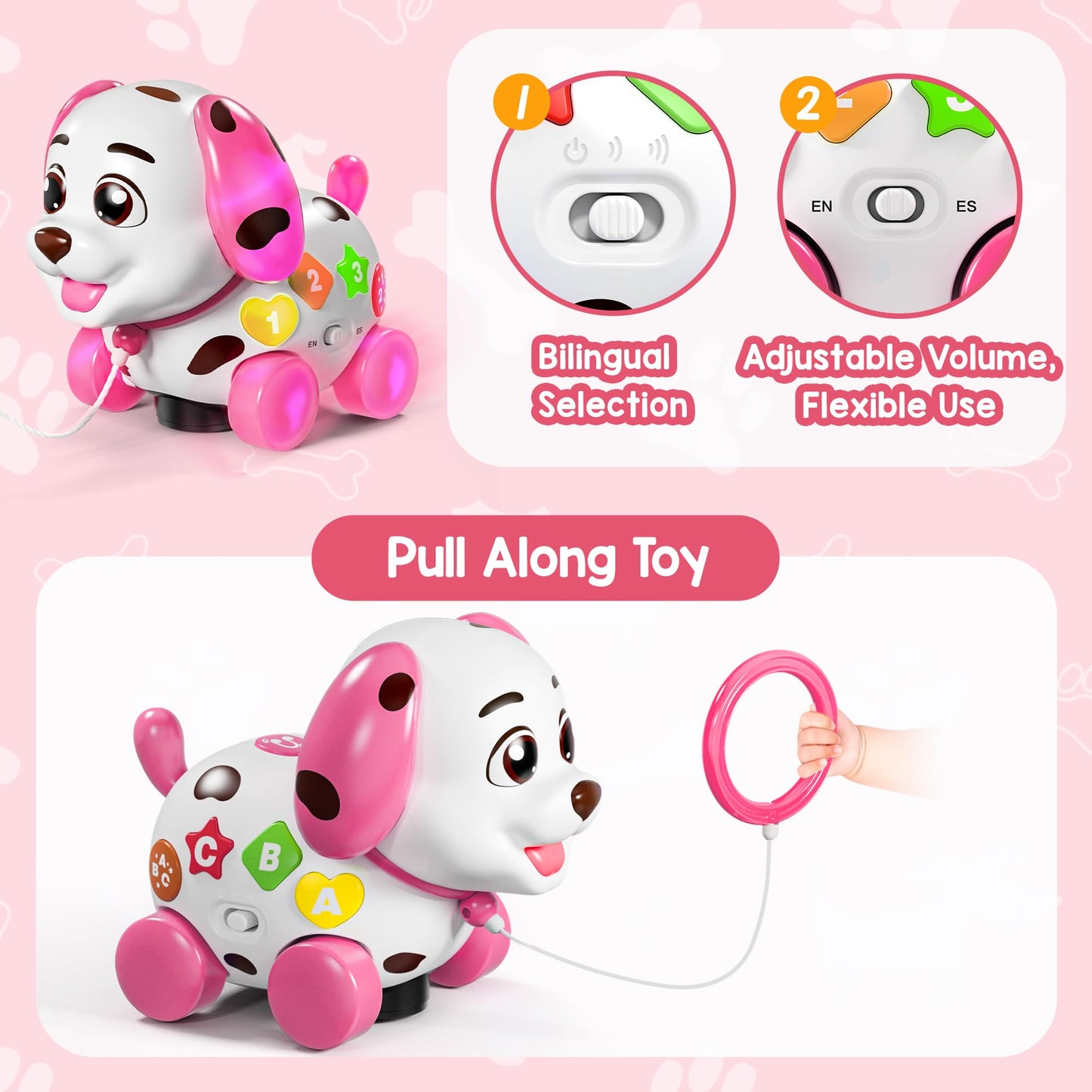 Puppy Toys for 1 Year Old Girl Gifts, Musical Baby Toys 6-12-18 Months, 1st First Birthday Girl Gifts for Boy, 1 Year Old Present, Bilingual Toddlers Learning Toy with Music Light