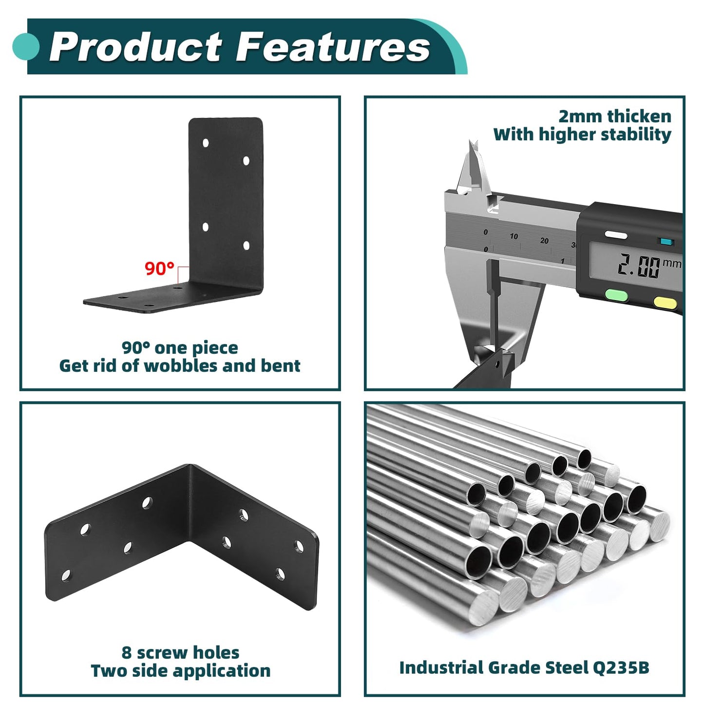 20Pcs Corner Braces,4"x4"x2" Black L Brackets for Wood,Heavy Duty 2mm Steel Joist Right Angle Brackets,Raised Garden Bed Corner Brackets,90 Degree L Shape Bracket for Furniture,Bed,Shelf Bracket…