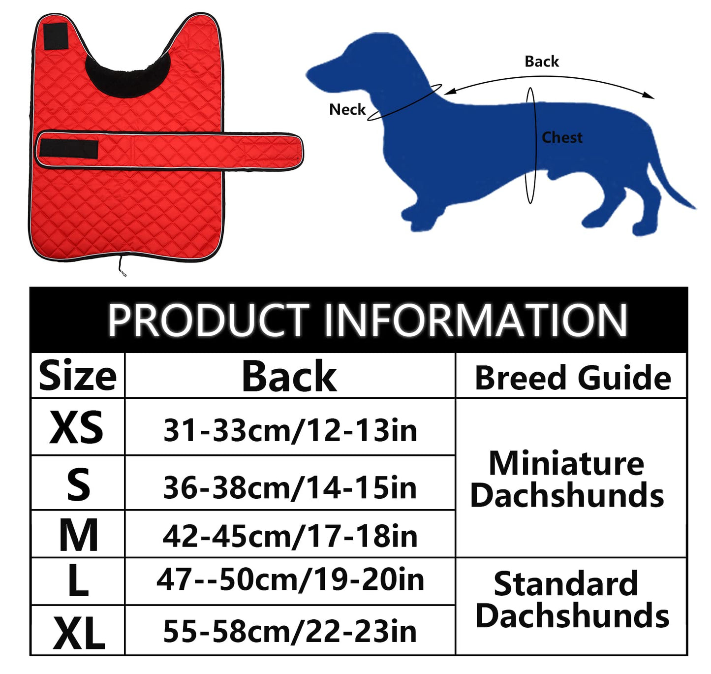Geyecete Warm Thermal Quilted Dachshund Coat, Dog Winter Coat with Warm Fleece Lining, Outdoor Dog Apparel with Adjustable Bands for Medium, Large Dog-Red-XS