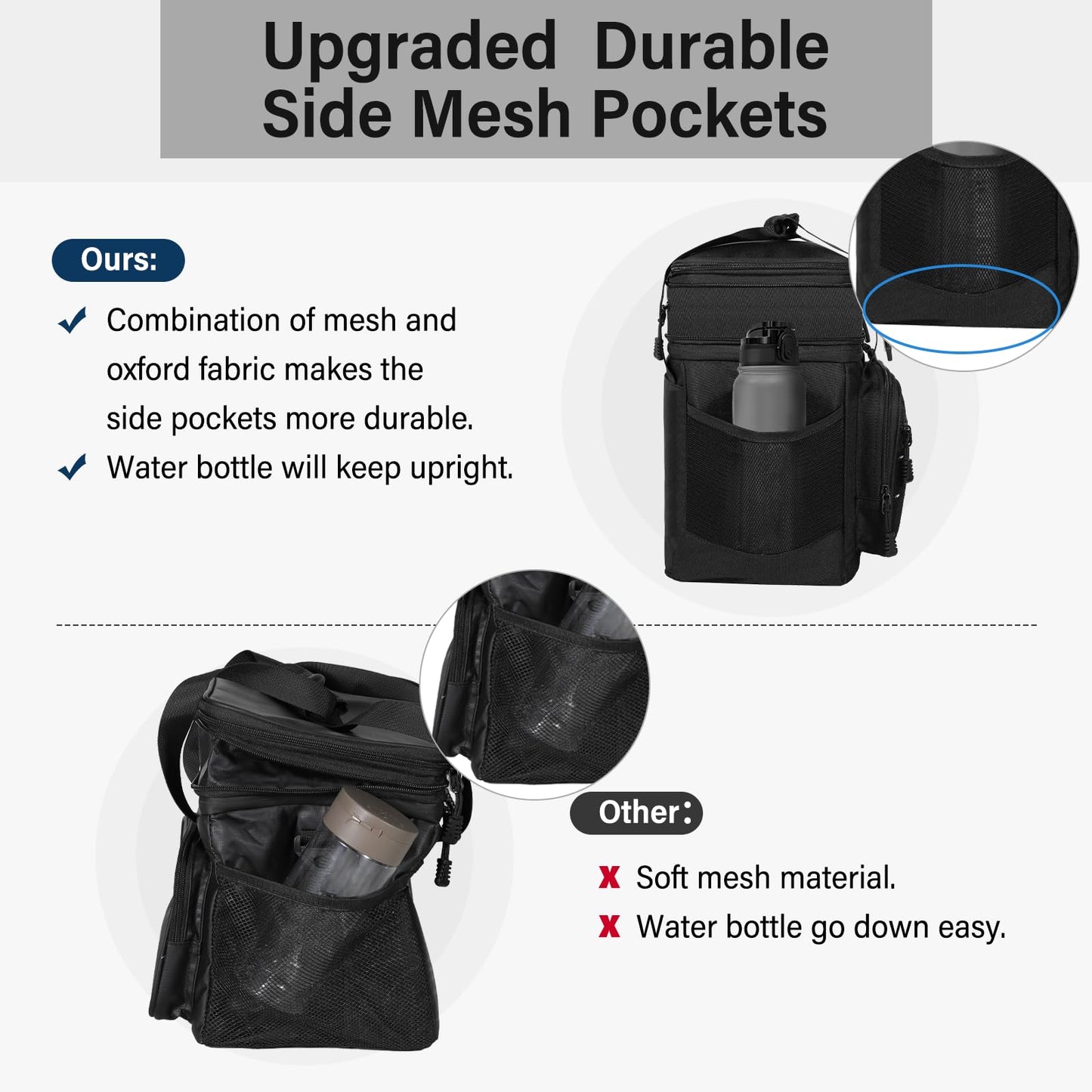 Expandable Large Lunch Box, Double Deck Insulated Lunch Cooler Bag Heavy Duty Leakproof Lunch Pail for Men Adults Work Office Outdoor Picnic Trips,16L,Black