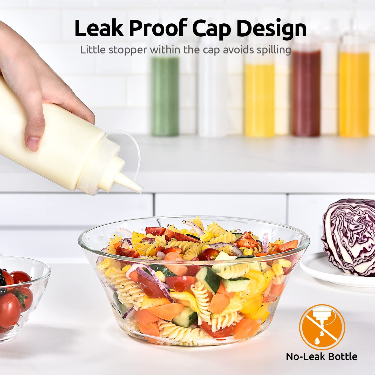 24 OZ Condiment Squeeze Bottles: U-Taste Sauce Bottles with Twist on Caps and Measurement, Leakproof Squirt Reusable Plastic Oil Container Dispenser for Ketchup, BBQ, Salad, Dressing (Pack of 6)