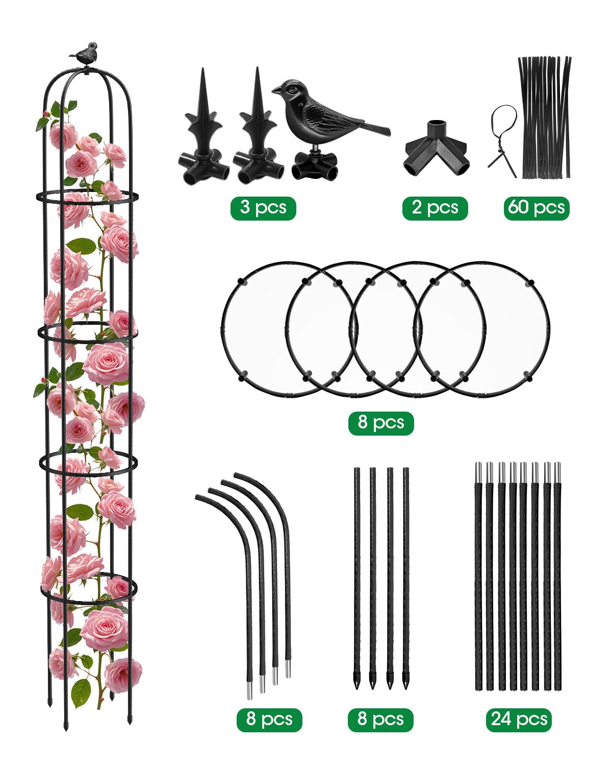 MYMULIKE 2 Pack 75" Garden Trellis for Climbing Plants Indoor/Outdoor, Plant Support for Vines, Tomatoes and Cucumbers, Trellis for Climbing Plants and Vegetables, Balcony/Patio/Courtyard Supplies