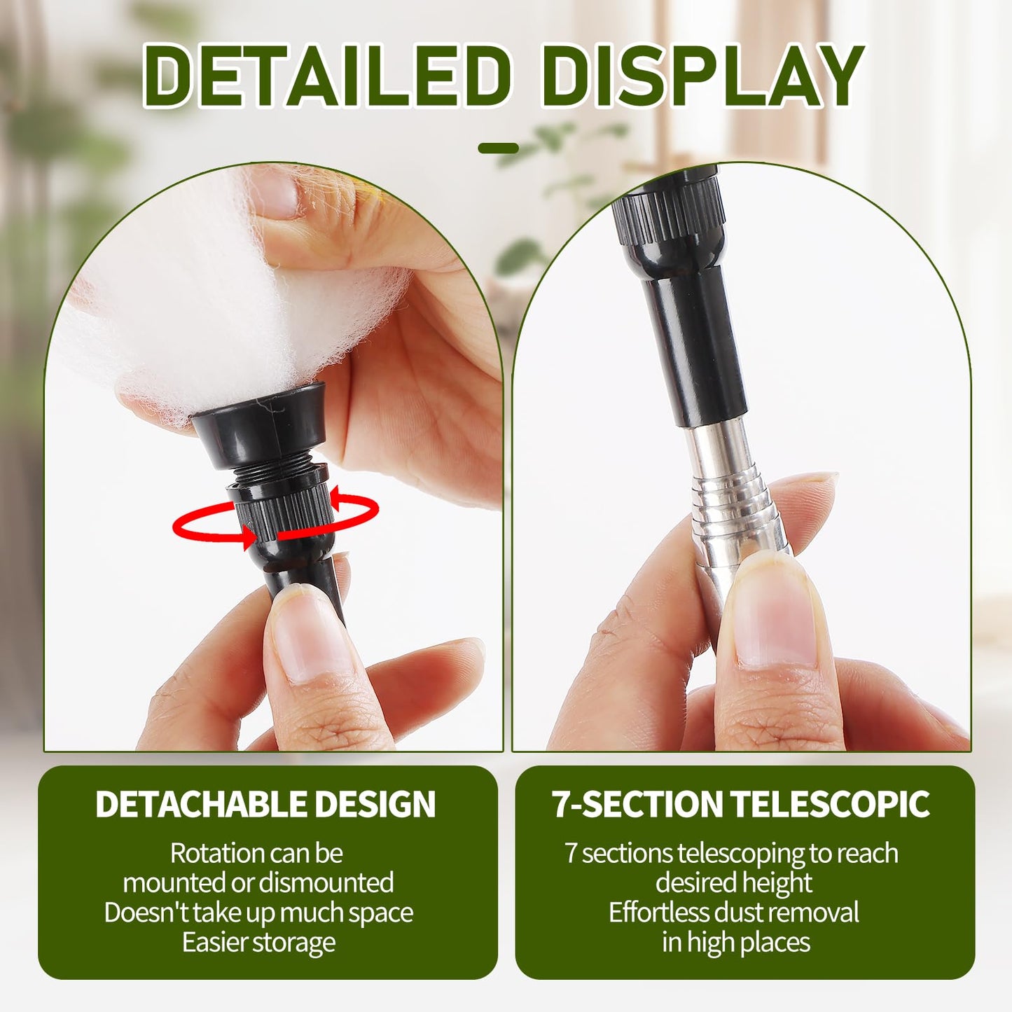 Mehellofeather Retractable Lambswool Duster 25-64 Inch Removable Telescopic Handle Wool Duster for Cleaning Ceiling Fans Window High Places (2PCS)