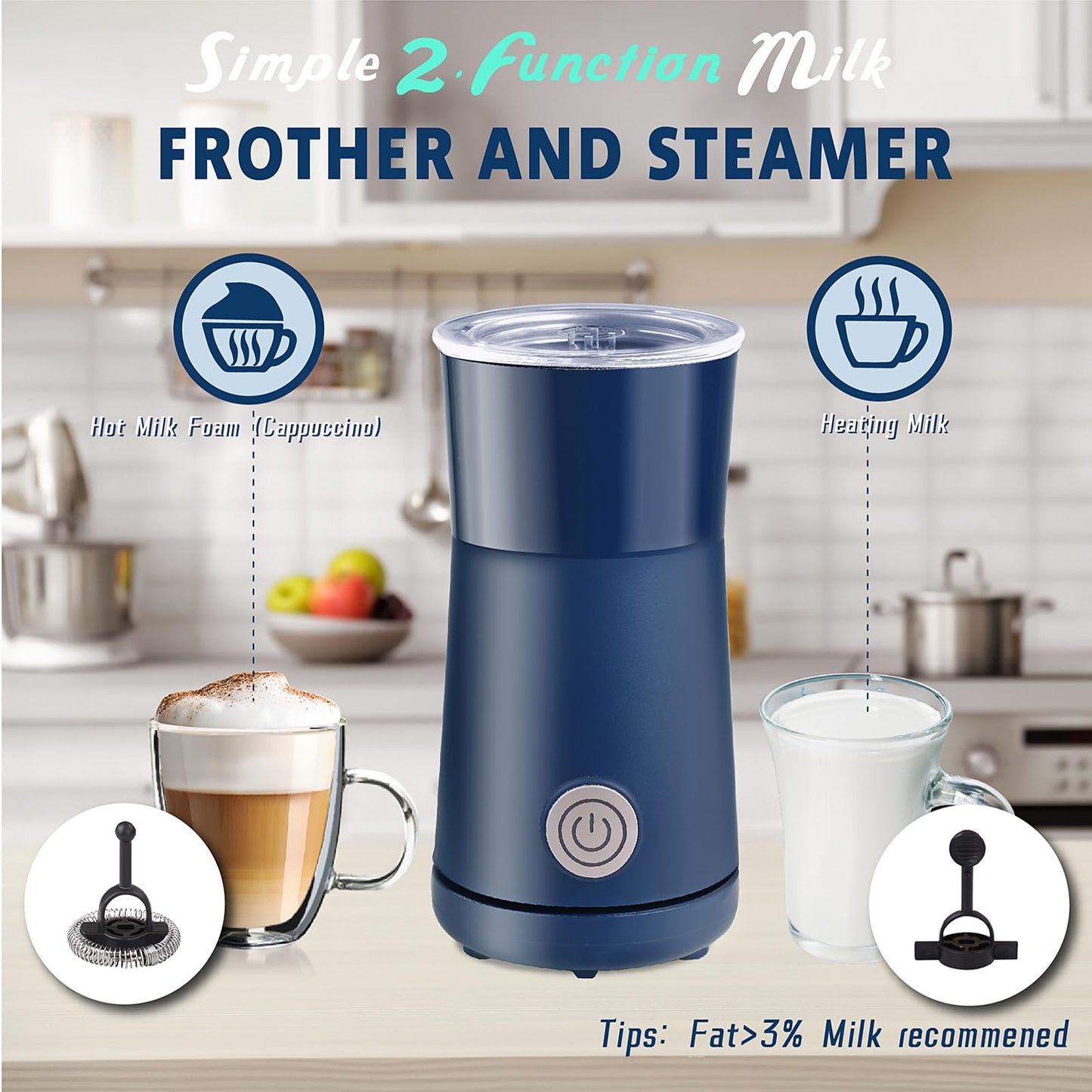 Huogary Milk Frother,Milk Frother and Steamer,Automatic Milk Foamer & Heater for Coffee, Latte, Cappuccino (Blue)