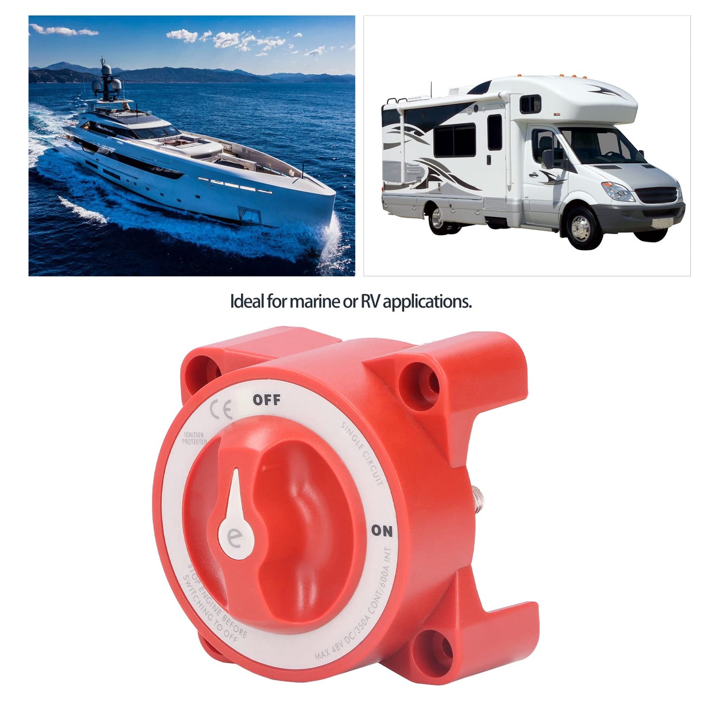 KIMISS Blue Sea Battery Switch, 350A Battery Switch 48VDC Knob Type Single Circuit Power Disconnect Isolator for Marine Boat Car Truck Trailer RV