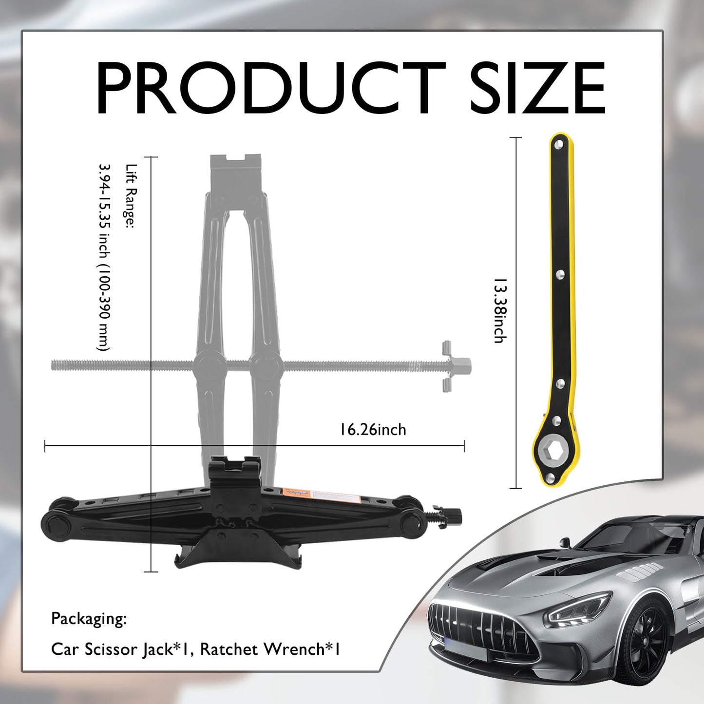 Scissor Car Jacks Lift Kit with Wrench,2 Ton Scissor Jack for Car with 3.94-15.35" Lift Range,Heavy-Duty Tire Jack Kit for Cars with 360° Swivel Head for Auto Tire Change
