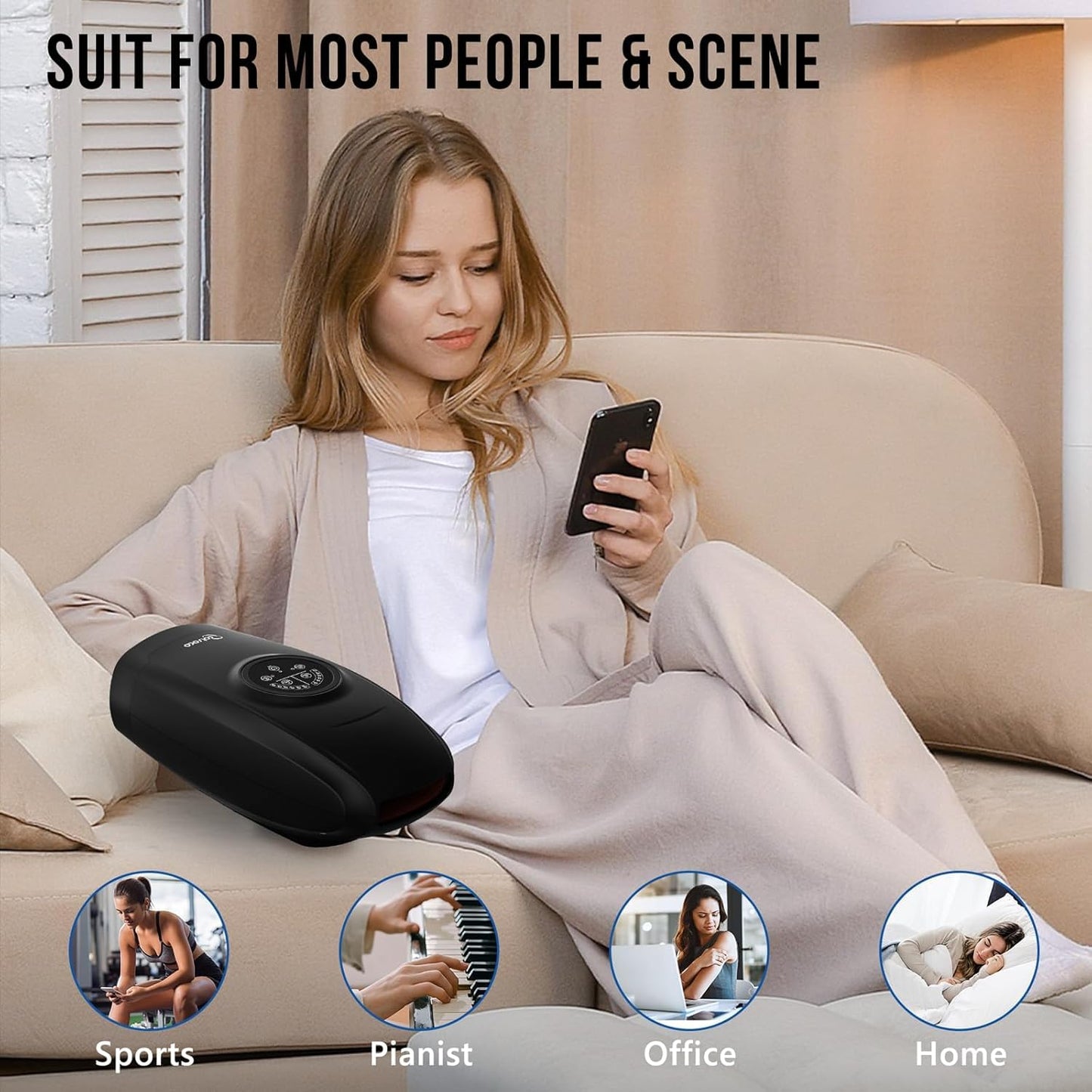 Cotsoco Hand Massager with Heat, 6 Adjustable Levels for Hand, Finger & Wrist, Cordless Electric Massager, Black – Gift for Women & Men