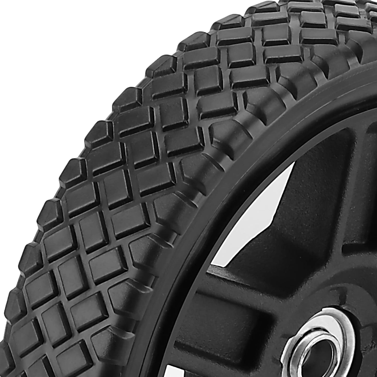 SINJEUN 4 Pcs Plastic Lawn Mower Wheel 8", Plastic Replacement Tires Spoked Tires for Hand Trucks, Push Lawn Mowers, Carts，1/2 Inch Bore