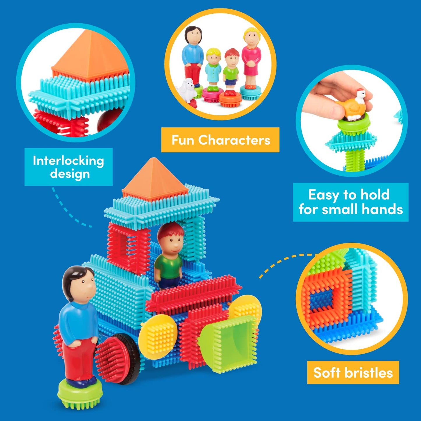 Battat – Bristle Blocks – STEM Interlocking Building Blocks – 113 Pieces Playset – Reusable Storage Case – Developmental Toys for Toddlers & Kids – Deluxe Builder Case – 2+ Years