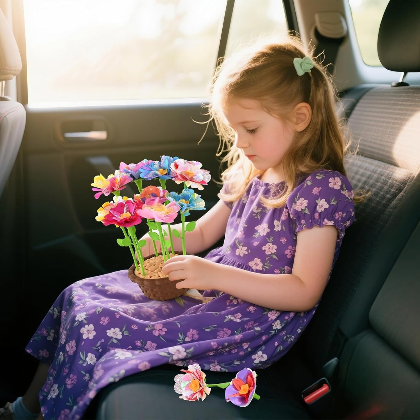 BlueSwan Girls DIY Fabric Flower Bouquets Toys, Kids' Flowers Press Kits, Poke-in Arts and Crafts Birthday Gifts for 4-12 Year Old Girl, Lovely Mothers Day Gifts 36 Flower Holders, Interactive Toy