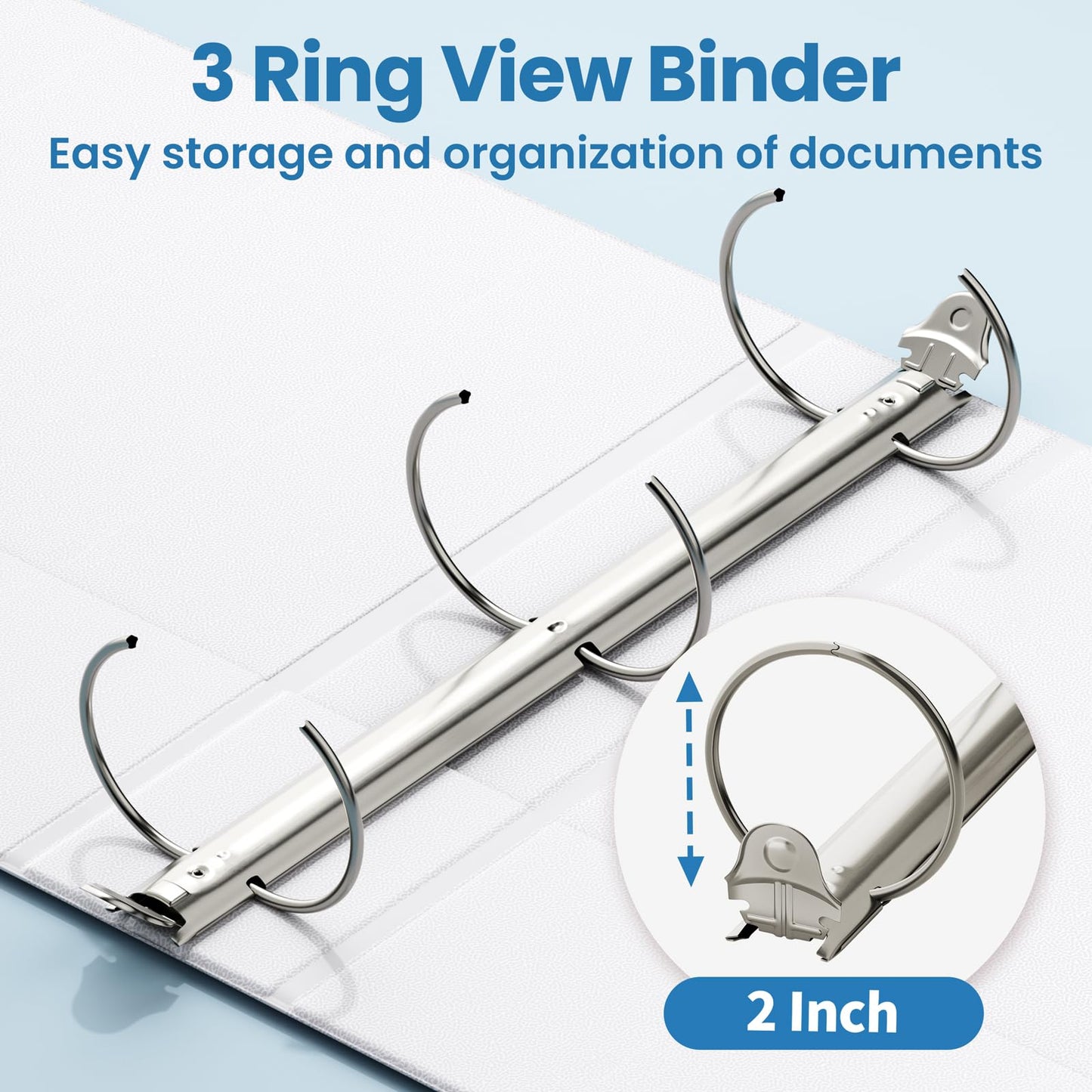 SUNEE 3 Ring Binders 2 Inch 8 Pack, Clear View Binders Three Ring PVC-Free (Fit 8.5x11 Inches) for School or Office Supplies, White