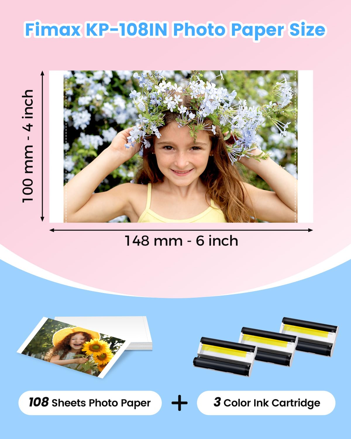 Compatible Canon Selphy CP1300 CP1500 Paper and Ink, KP-108IN 3 Color Ink Cartridges and 108 Sheets 4" x 6" Photo Paper for Canon Selphy Cp1000 CP1200 CP900 CP910 CP800 CP760 Photo Printer