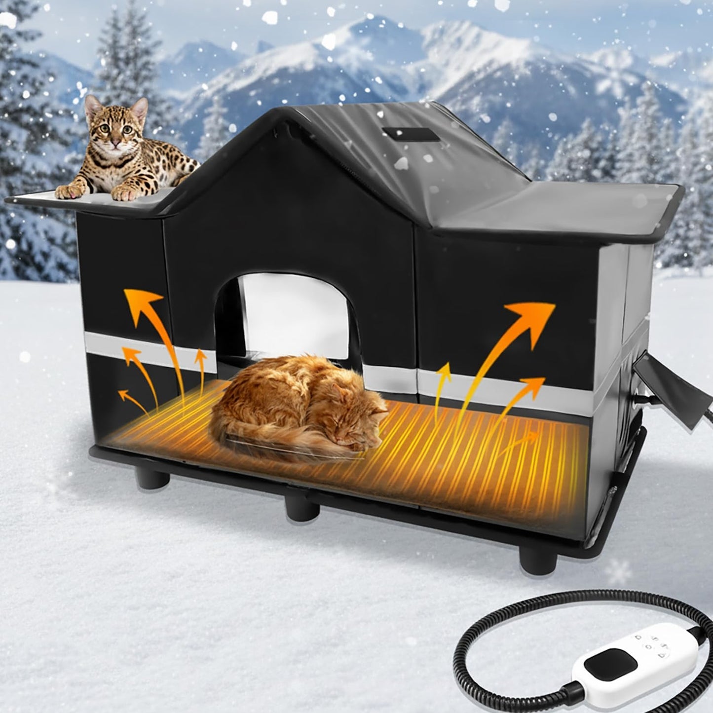 Homegroove Heated Outdoor Cat House, Large Weatherproof & Insulated Cat Houses for Outdoor Cats with Heating Pad, Roof Window & Elevated Base – Feral Cat Shelter for Stray & Feral Cats (Black)
