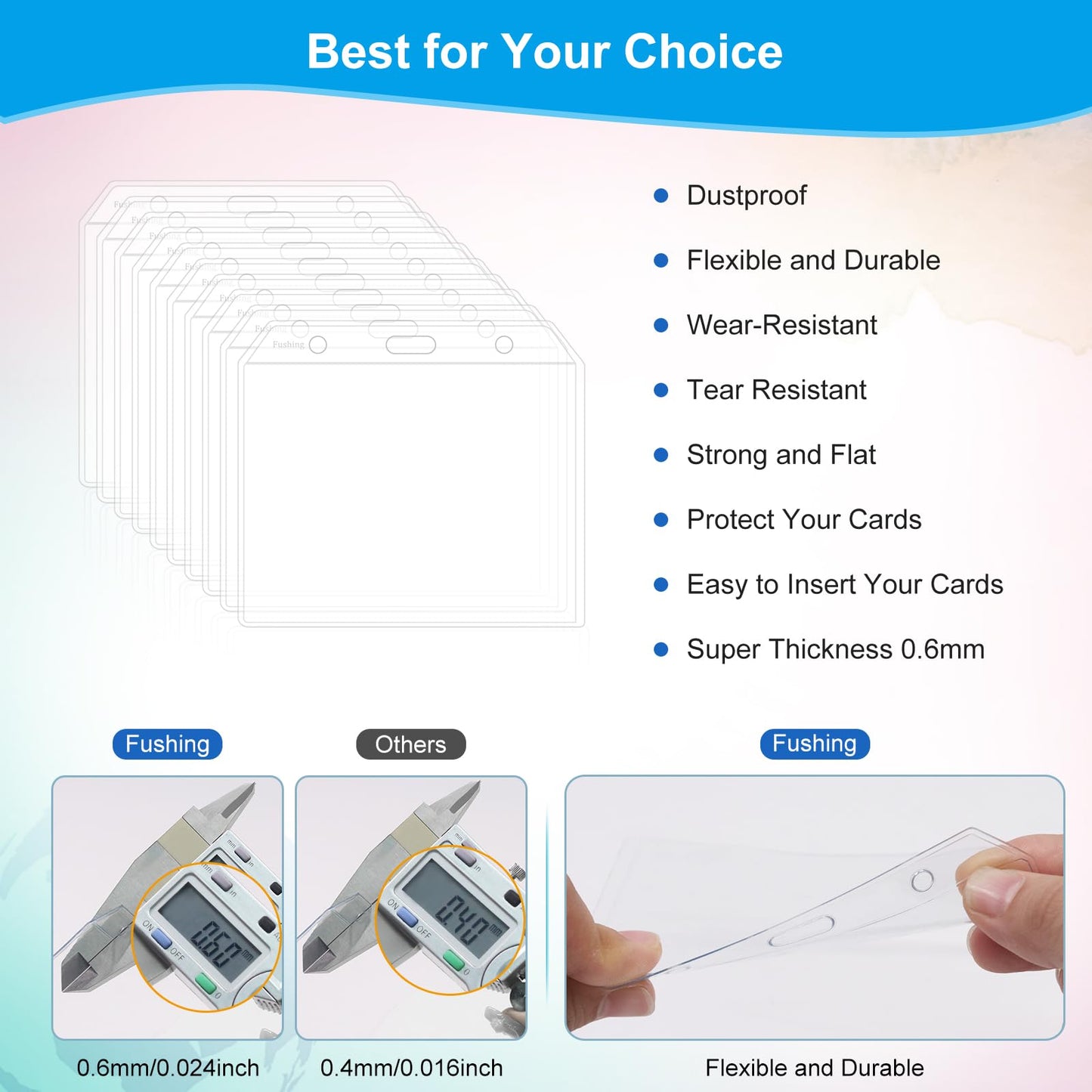 Fushing 3x4 Clear PVC No Zipper Horizontal Name Tag Holders - ID Card Holders for 3 x 4 Inch Name Badge Inserts (200)