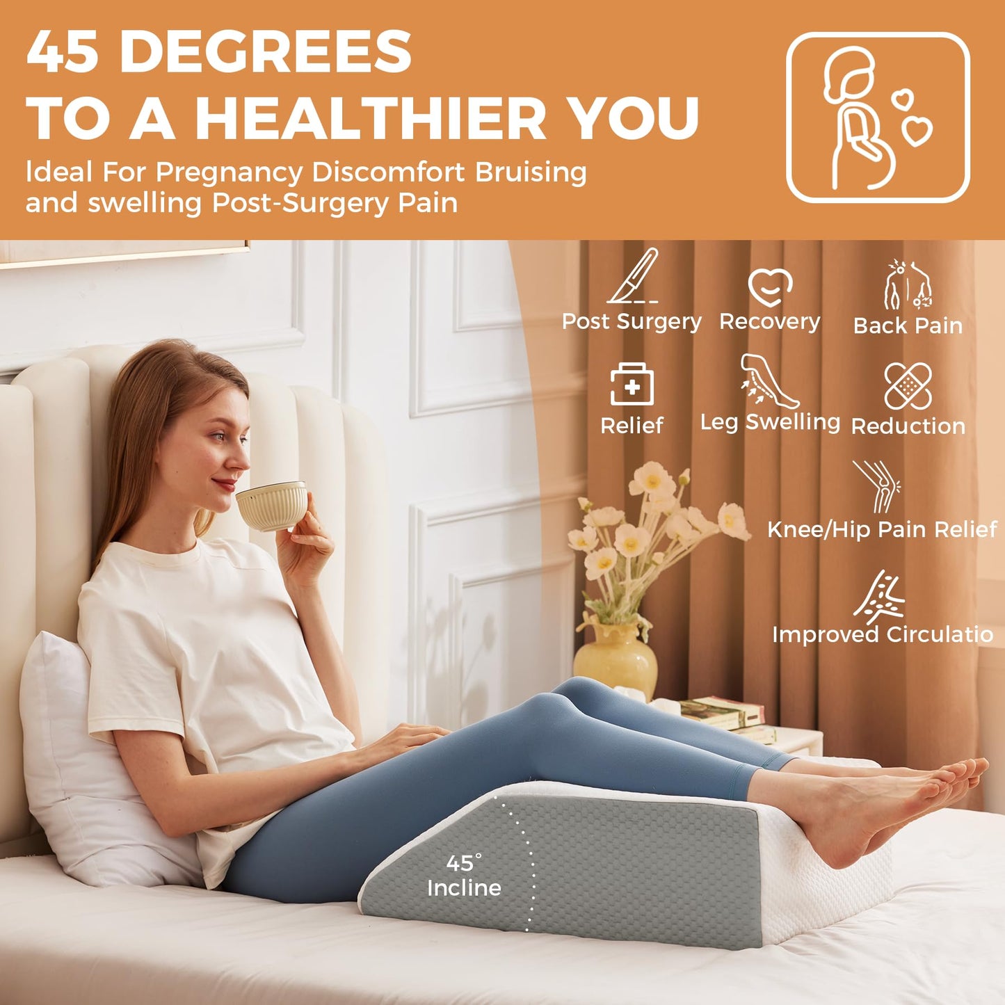 BIEEZZK Leg Elevating Pillow, Leg Elevation Pillows for After Surgery, Swelling, Leg Pillow Elevation Blood Circulation, Leg Pillow for Pain Relief, Knee Pillow for Rest, 23.6×16.8×8 Inch White/Grey