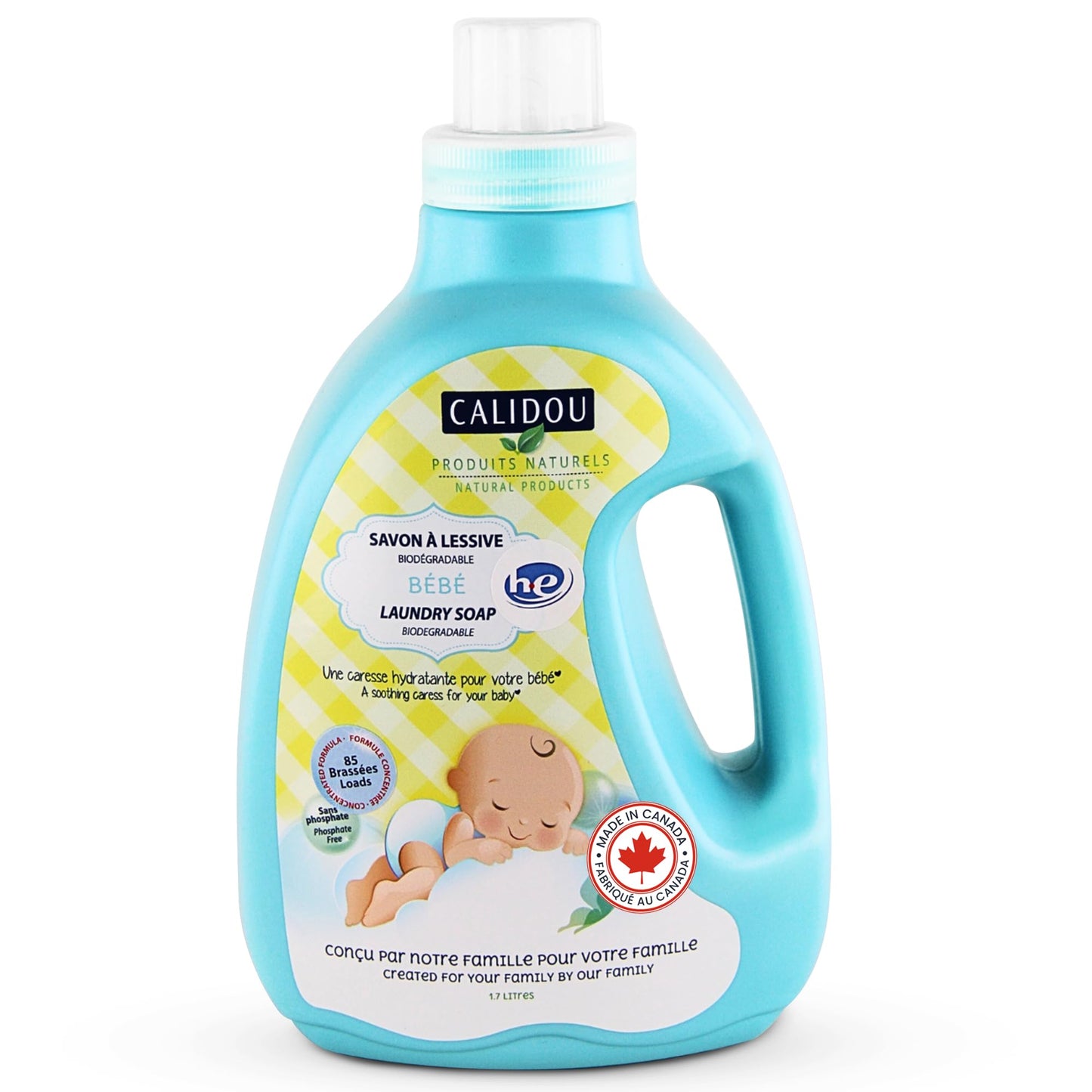 CALIDOU Baby Laundry Detergent 1.7L | Hypoallergenic & Biodegradable Newborn Clothes Laundry Soap | Organic, Vegan & Natural Washing Liquid | No Chemicals, Phosphate-Free | Made in Canada | 85 Loads