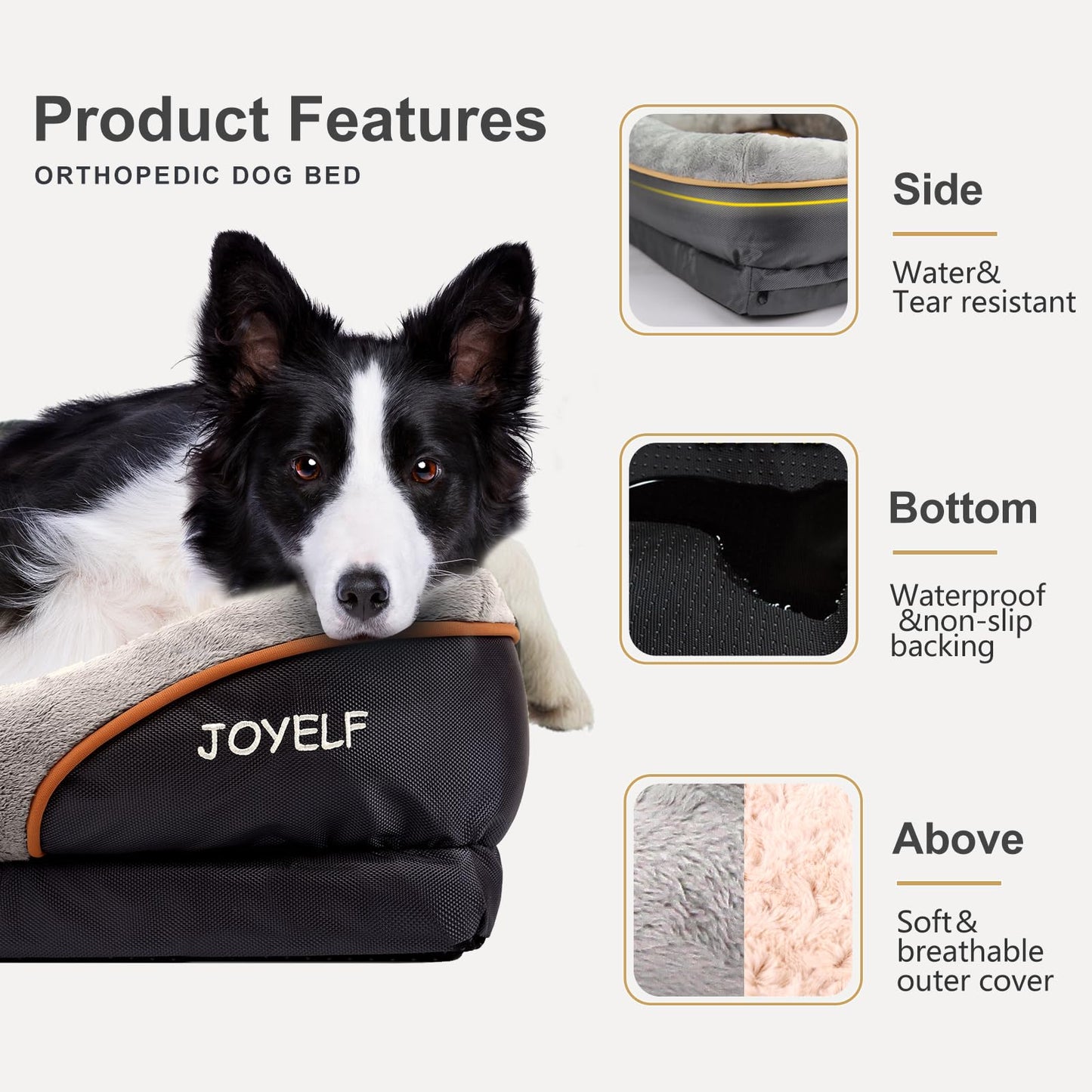 JOYELF Large Memory Foam Dog Bed Orthopedic Dog Bed & Sofa with Removable Washable Cover and Squeaker Toy as Gift