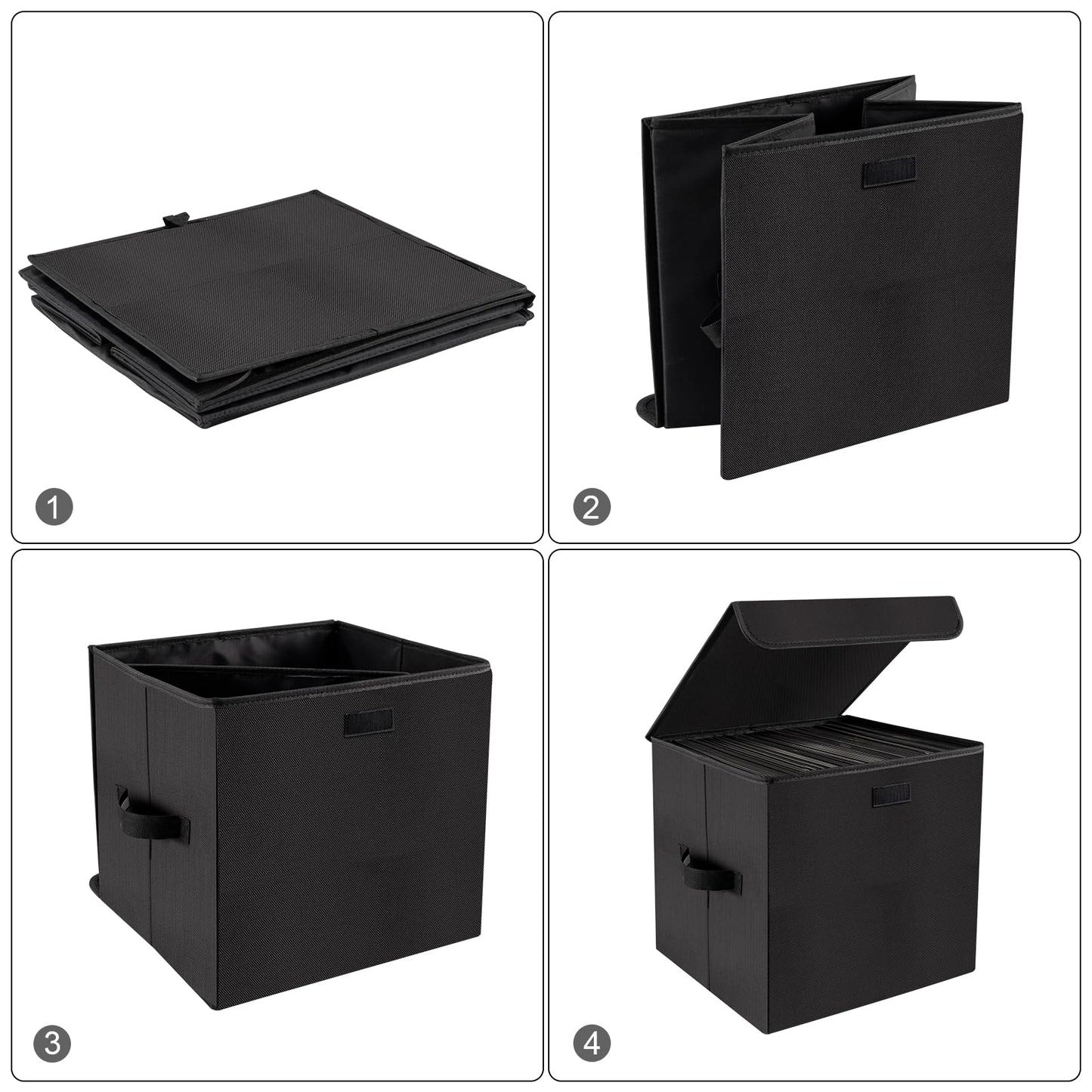 alavisxf xx 12-inch Vinyl Record Storage Box, Nylon Foldable and Stackable Set of 2 Vinyl LP Storage Organizer Case with Lid and Handles Can Hold 180 Single Record (12-inch)