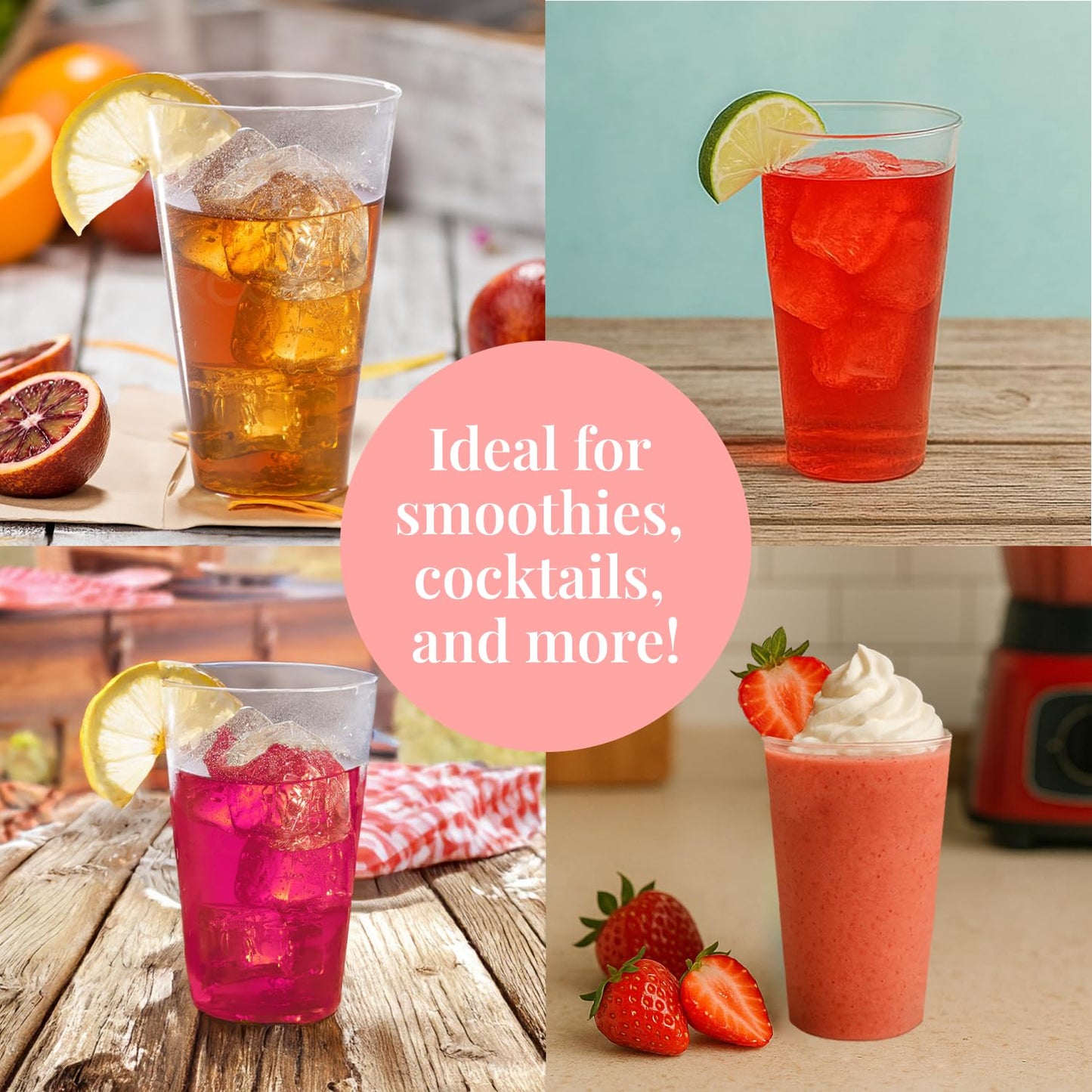 Clear Plastic Cups - 14 oz 100 Pack Hard Disposable Wine Tumblers - Cocktail Glasses - Party Drinkware Bulk Wedding Tumblers - Disposable Wine Glasses Wedding