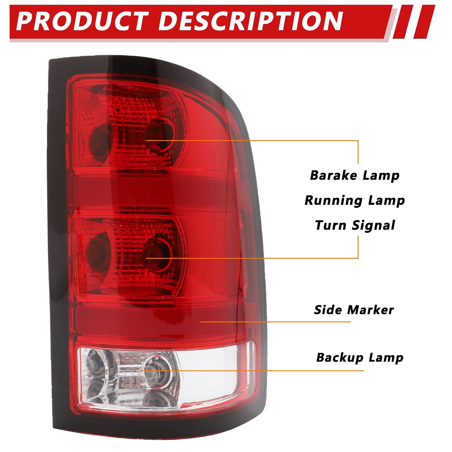 Right Tail Light Compatible With 2007-2013 GMC Sierra 1500 2500HD 3500HD Right Passenger Side Rear Brake Lamps With Bulbs and Harness Included Black Edge Replace# GM2800208,GM2801208