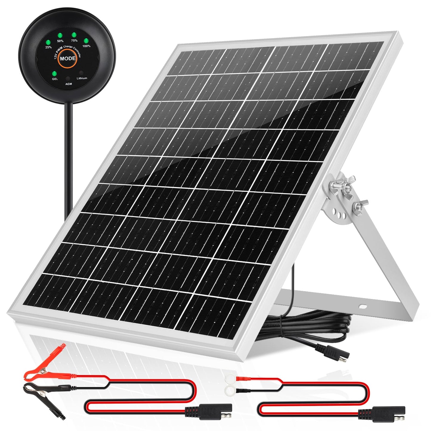 Solar Panel Kit 25W 12V Solar Battery Trickle Charger Maintainer, Built-in Waterproof PMW Controller, Adjustable Mount Bracket for Car Automotive Boat Marine RV Trailer 12V Battery